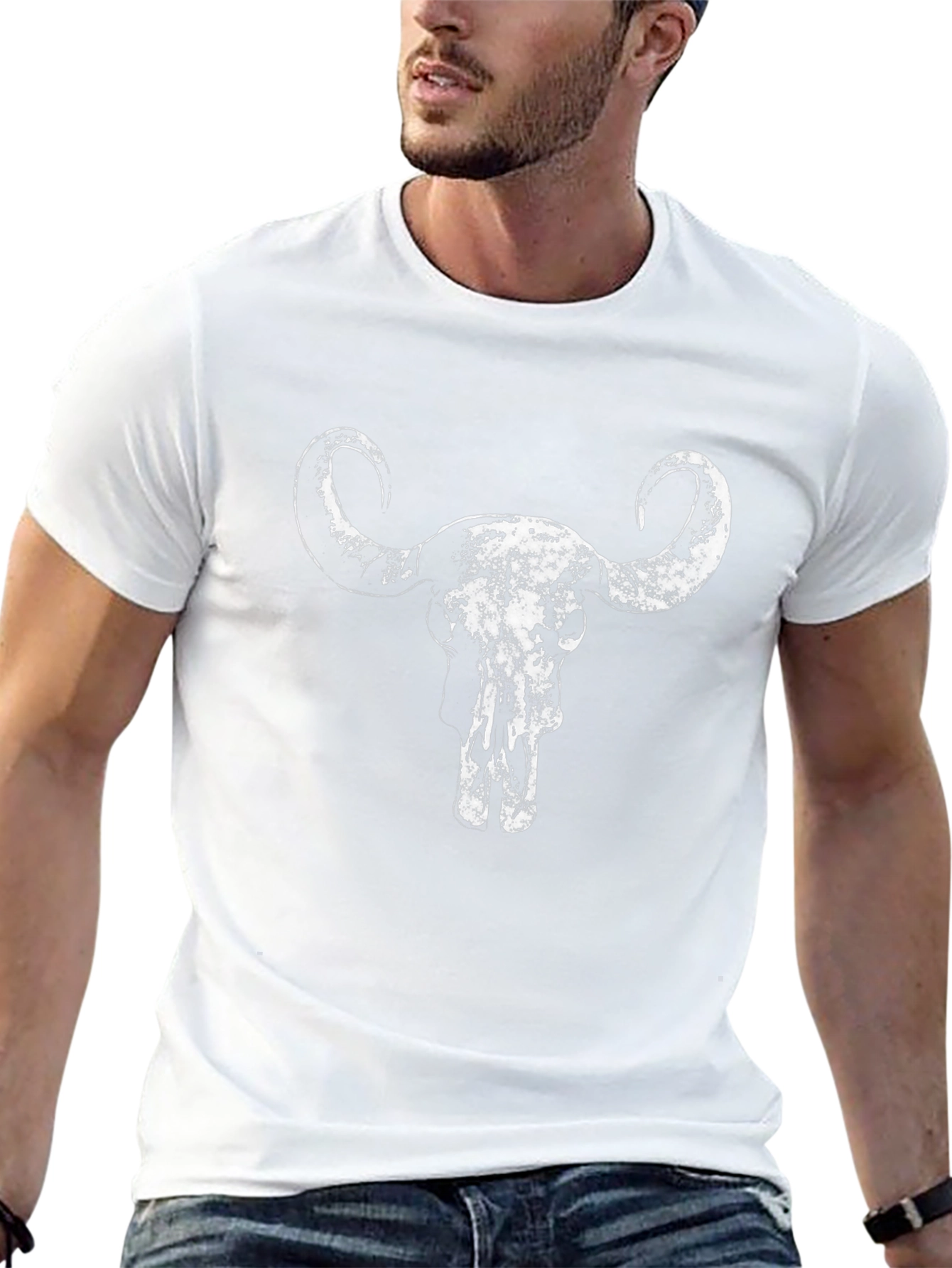 Distressed Buffalo Skull Graphic Tee - Black Cotton Shirt