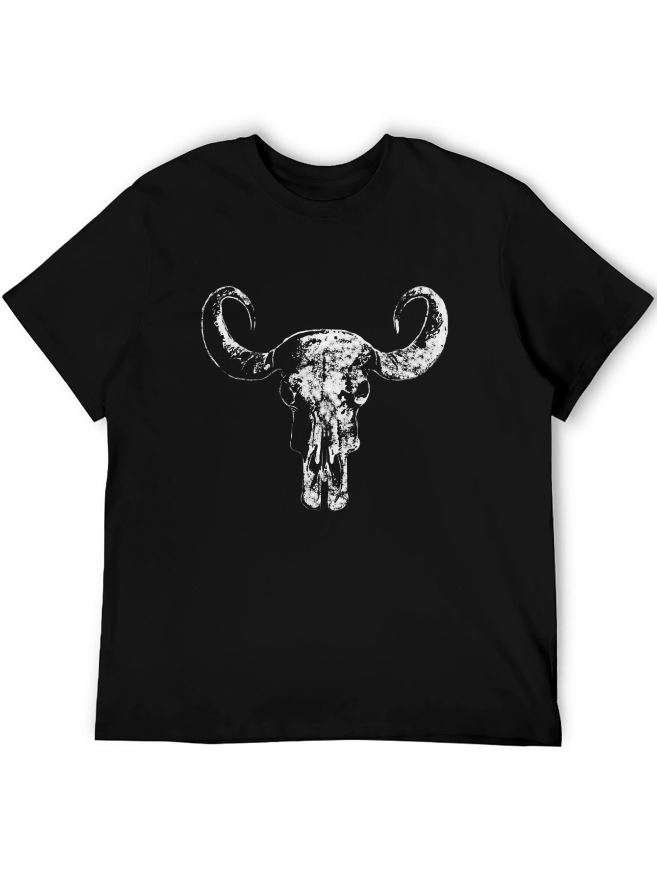 Distressed Buffalo Skull Graphic Tee - Black Cotton Shirt
