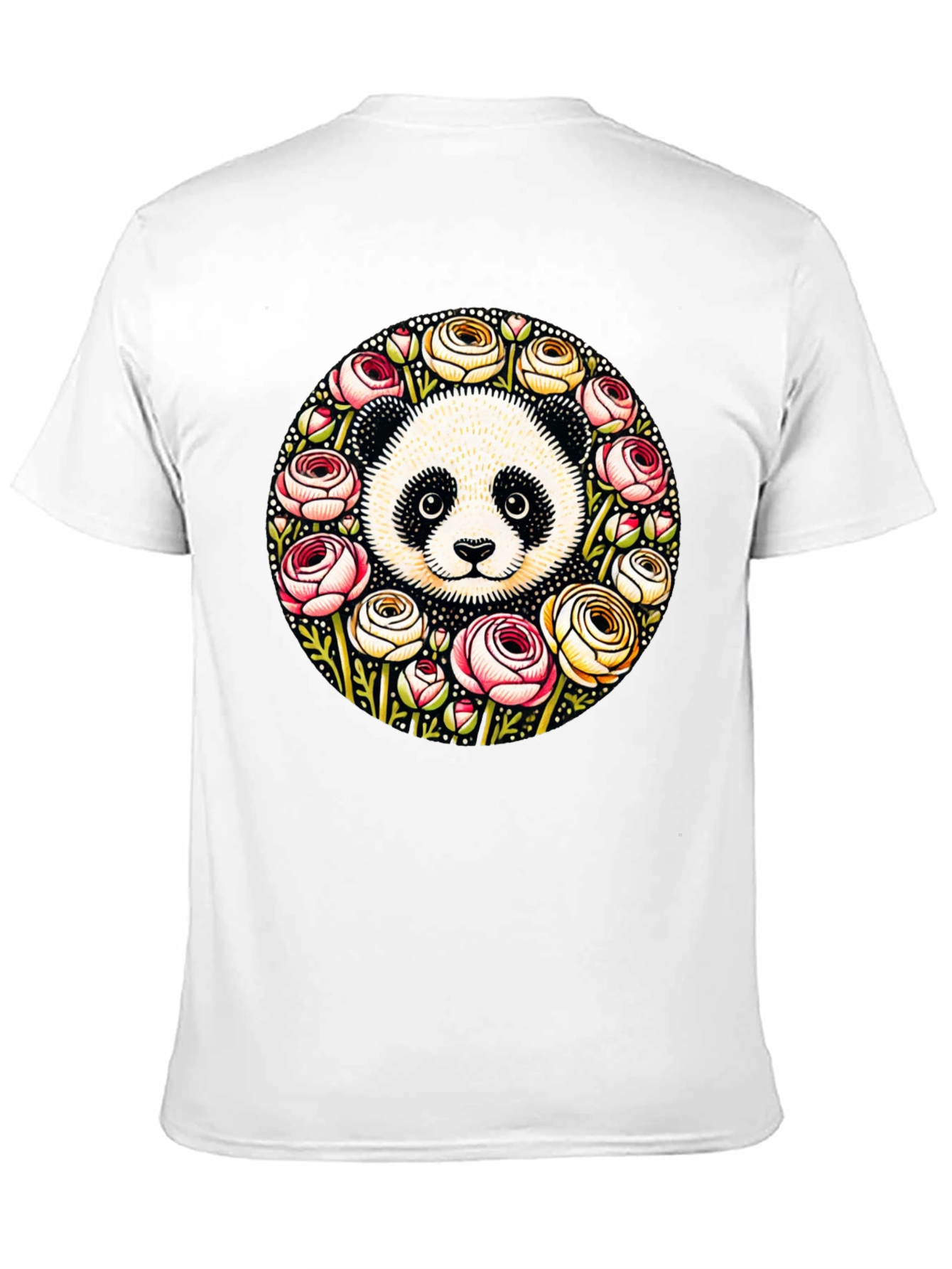 Panda & Floral Wreath Black T-Shirt