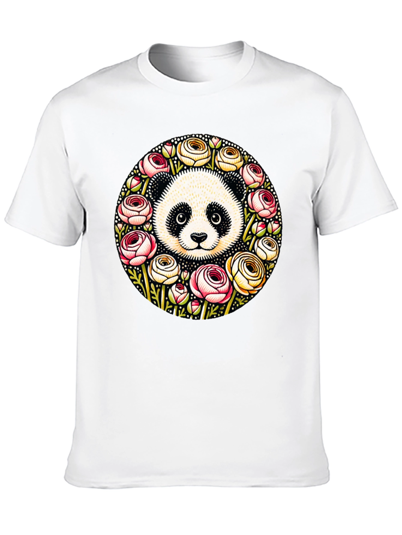 Panda & Floral Wreath Black T-Shirt
