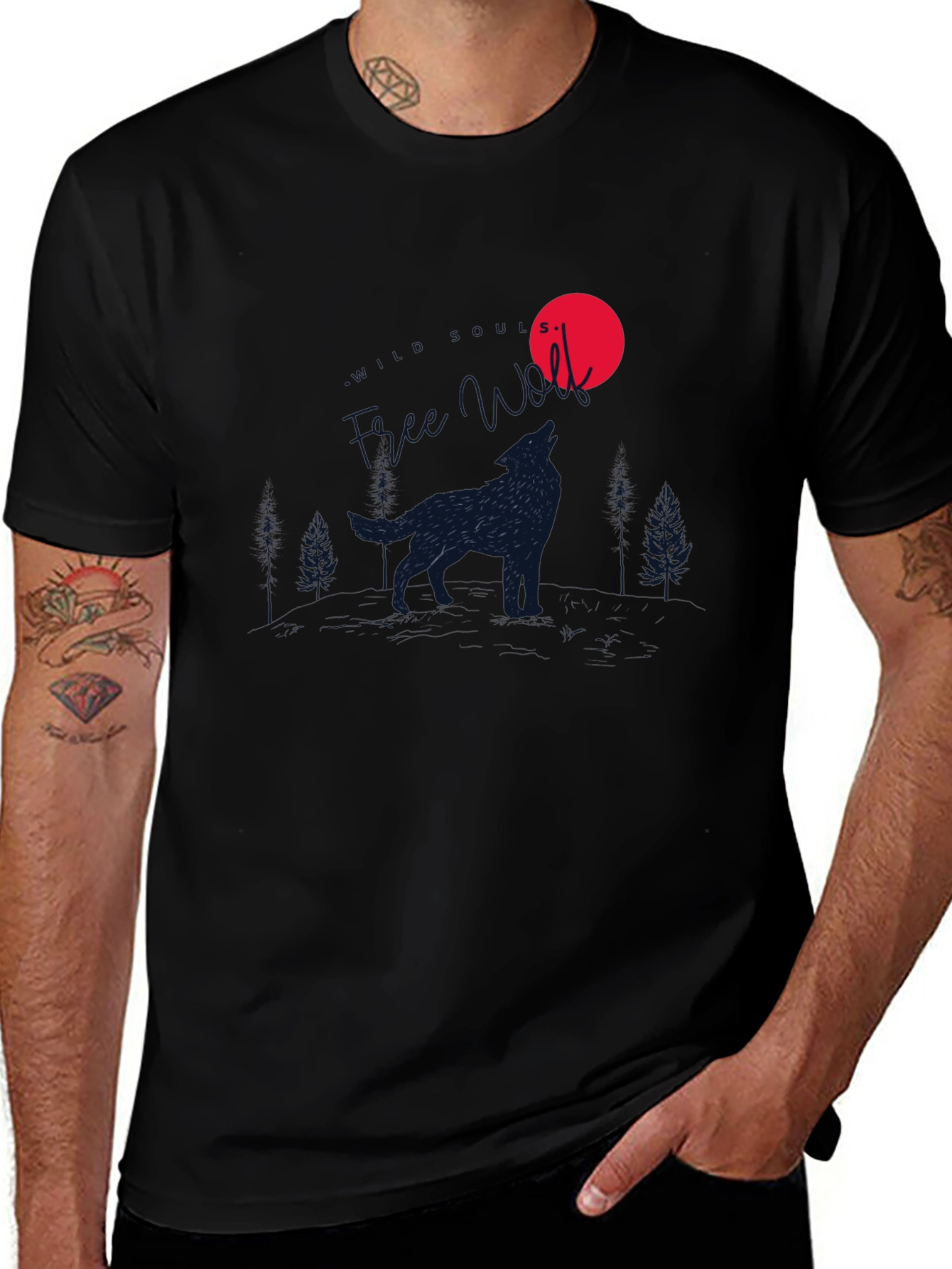 Wolf Howling at Moon Graphic T-Shirt