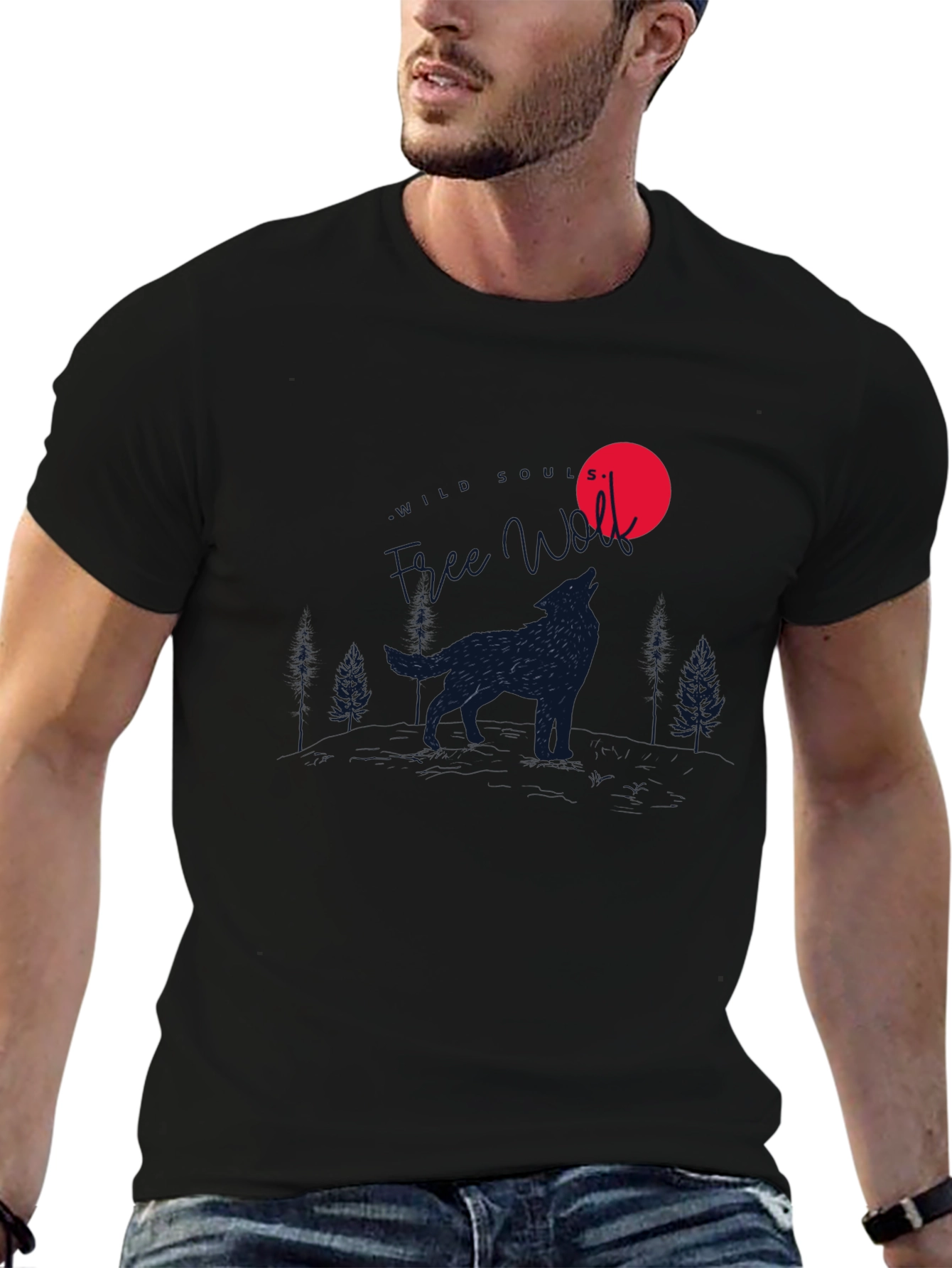 Wolf Howling at Moon Graphic T-Shirt