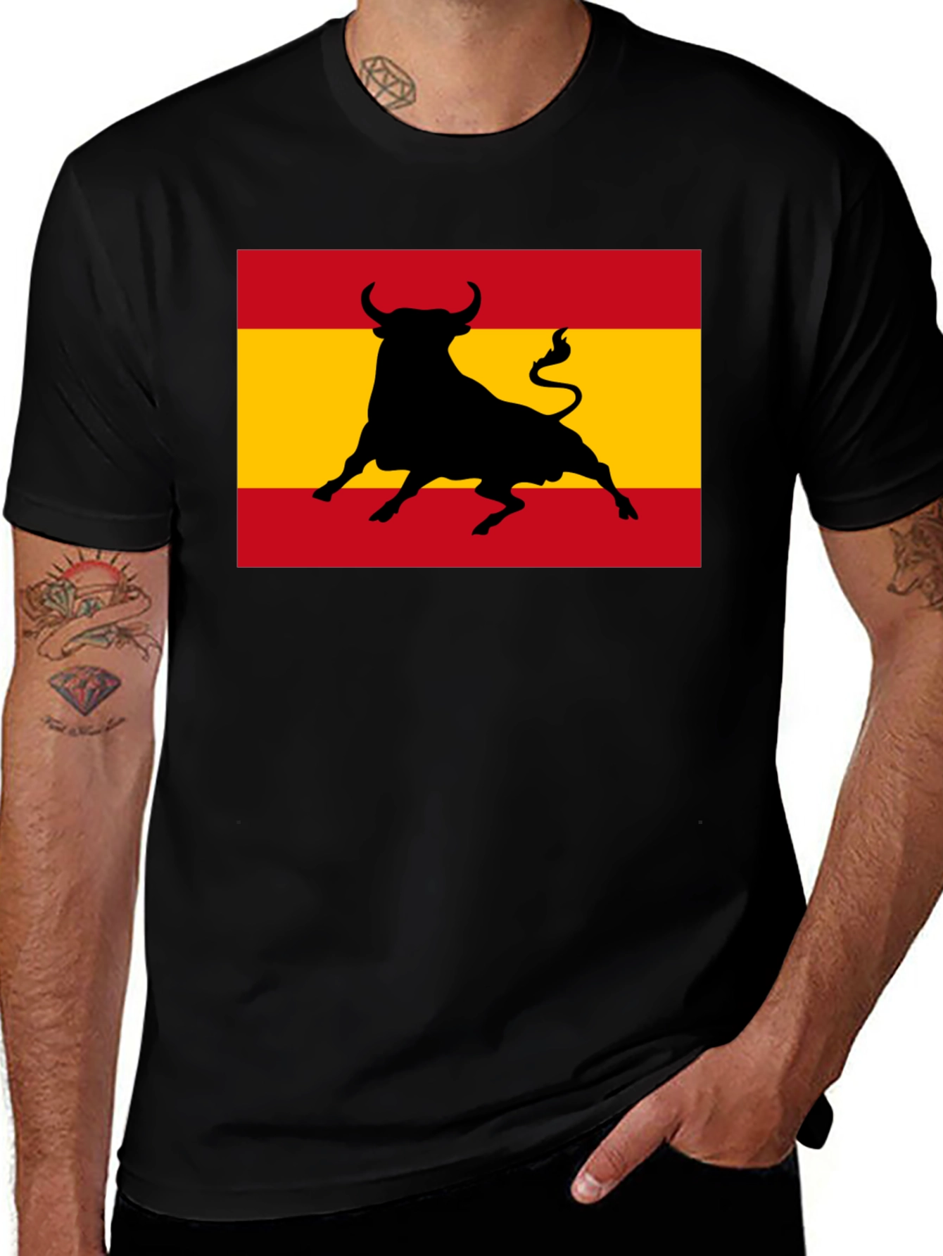 Spanish Bull Flag Graphic Tee - Black
