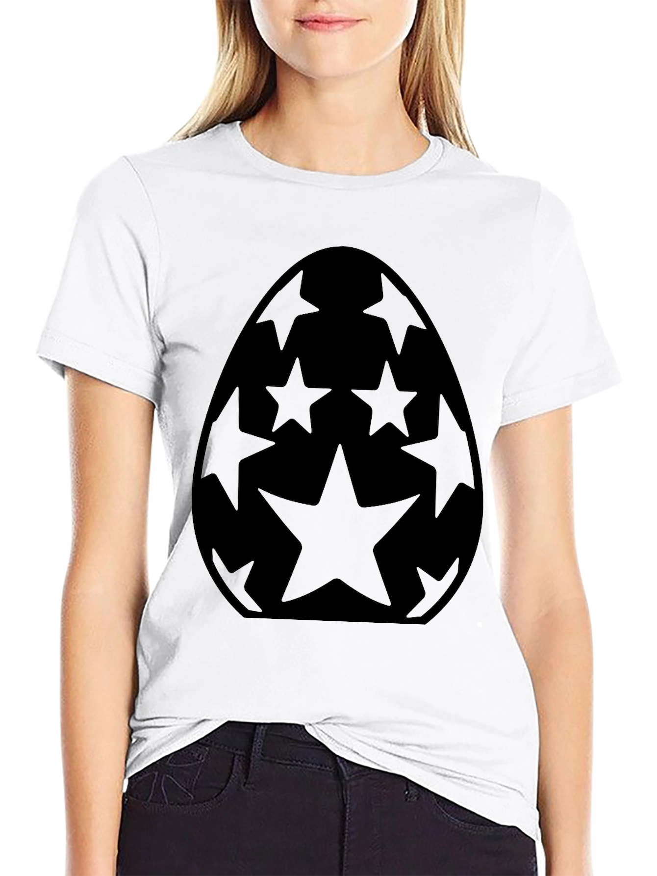 Starry Easter Egg Graphic Tee - Black Cotton Blend