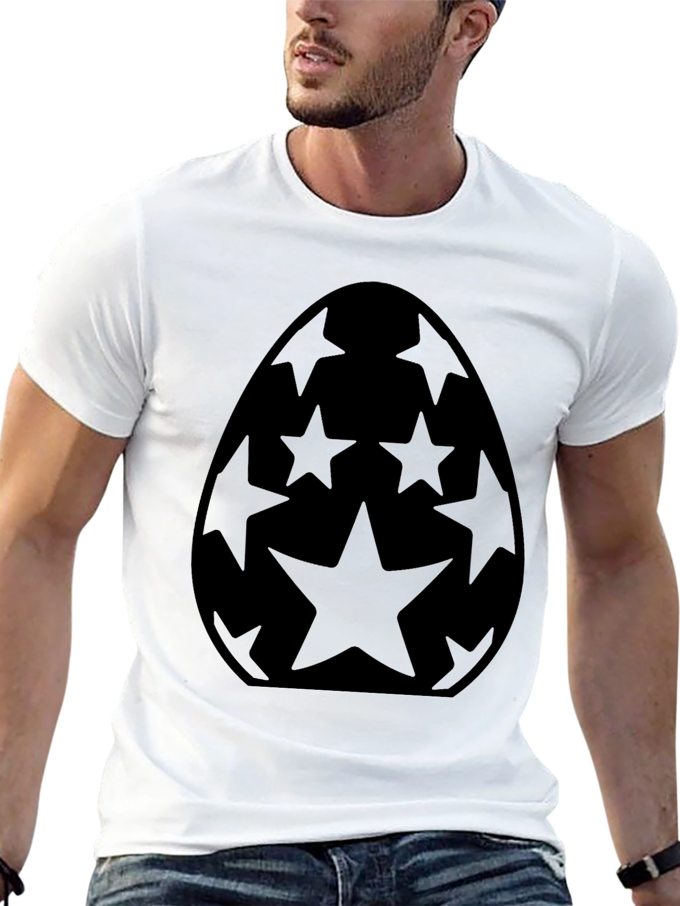 Starry Easter Egg Graphic Tee - Black Cotton Blend