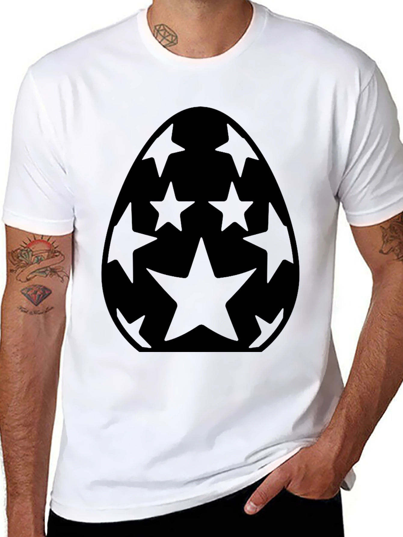 Starry Easter Egg Graphic Tee - Black Cotton Blend