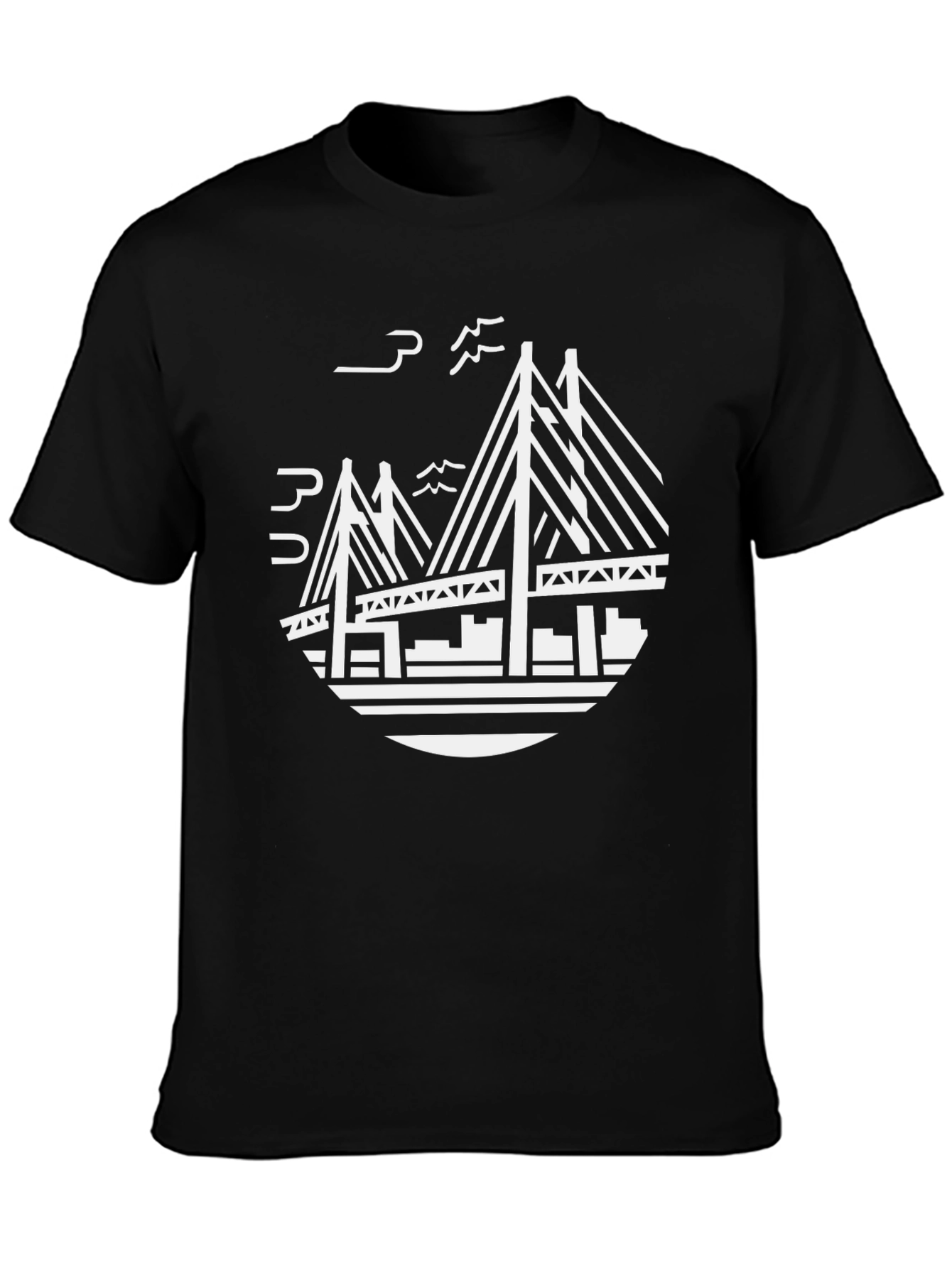 Black Bridge Graphic Tee - Stylish Crew Neck T-Shirt