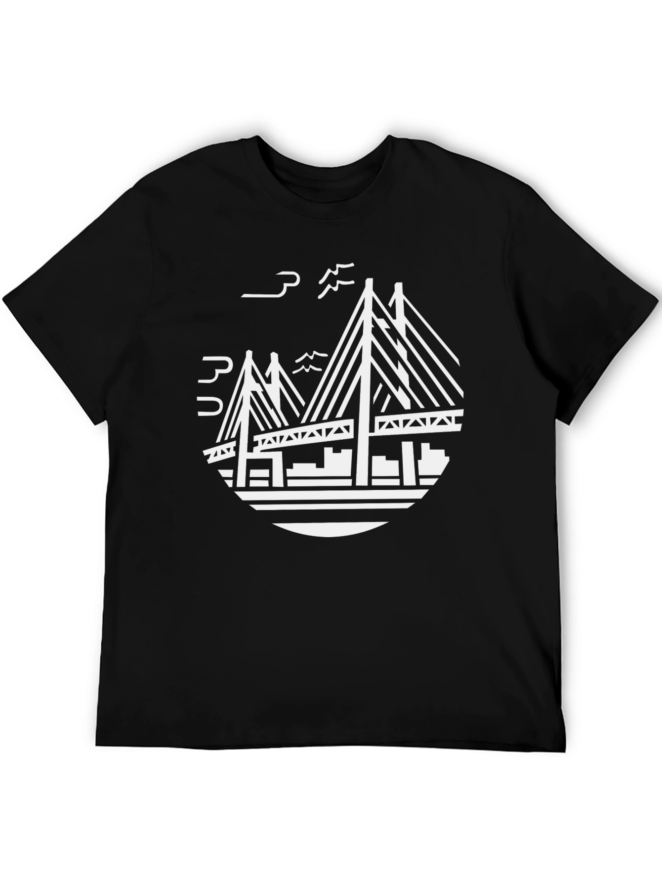 Black Bridge Graphic Tee - Stylish Crew Neck T-Shirt