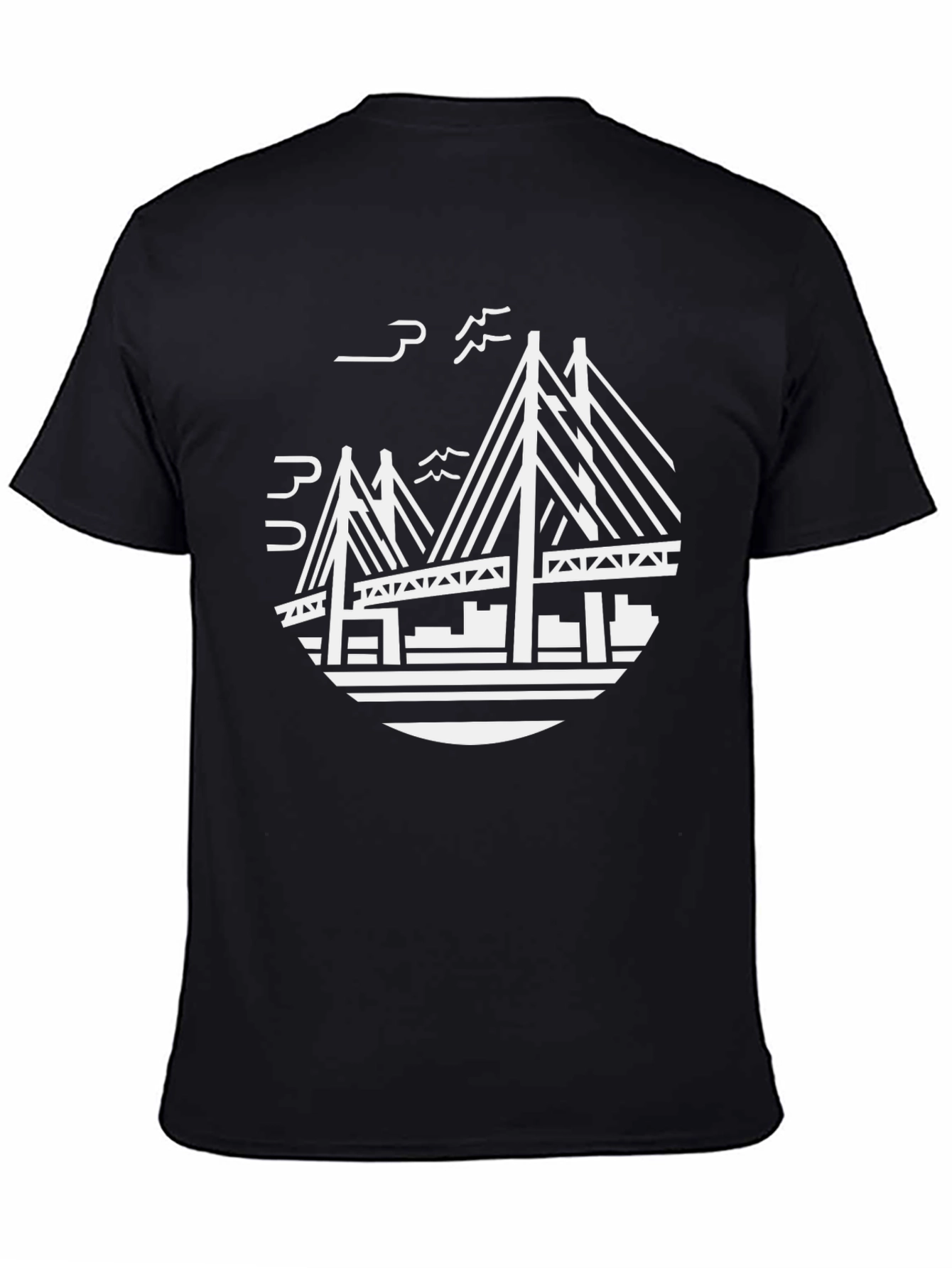 Black Bridge Graphic Tee - Stylish Crew Neck T-Shirt