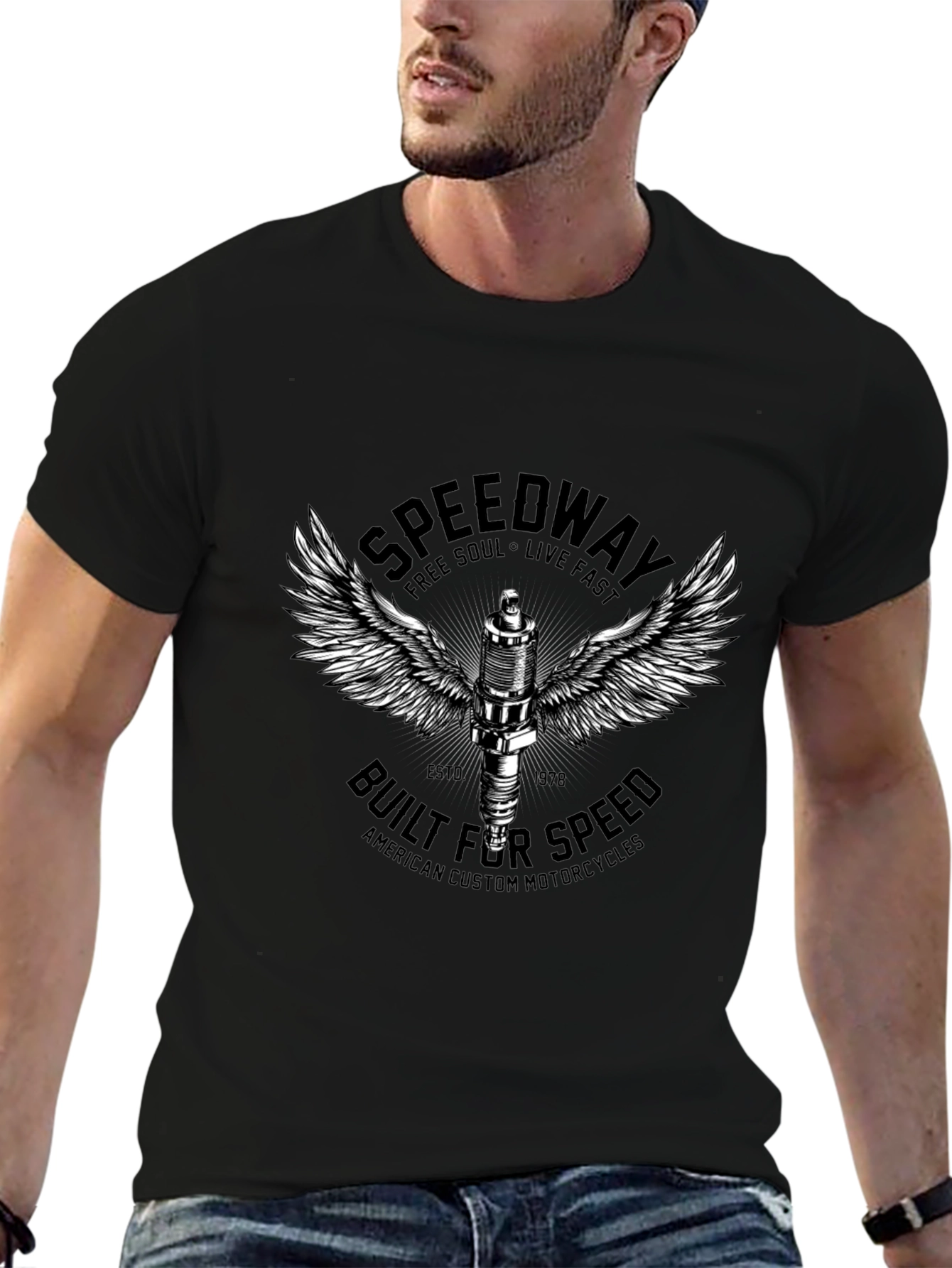 Speedway Motorcycle Graphic T-Shirt - Black