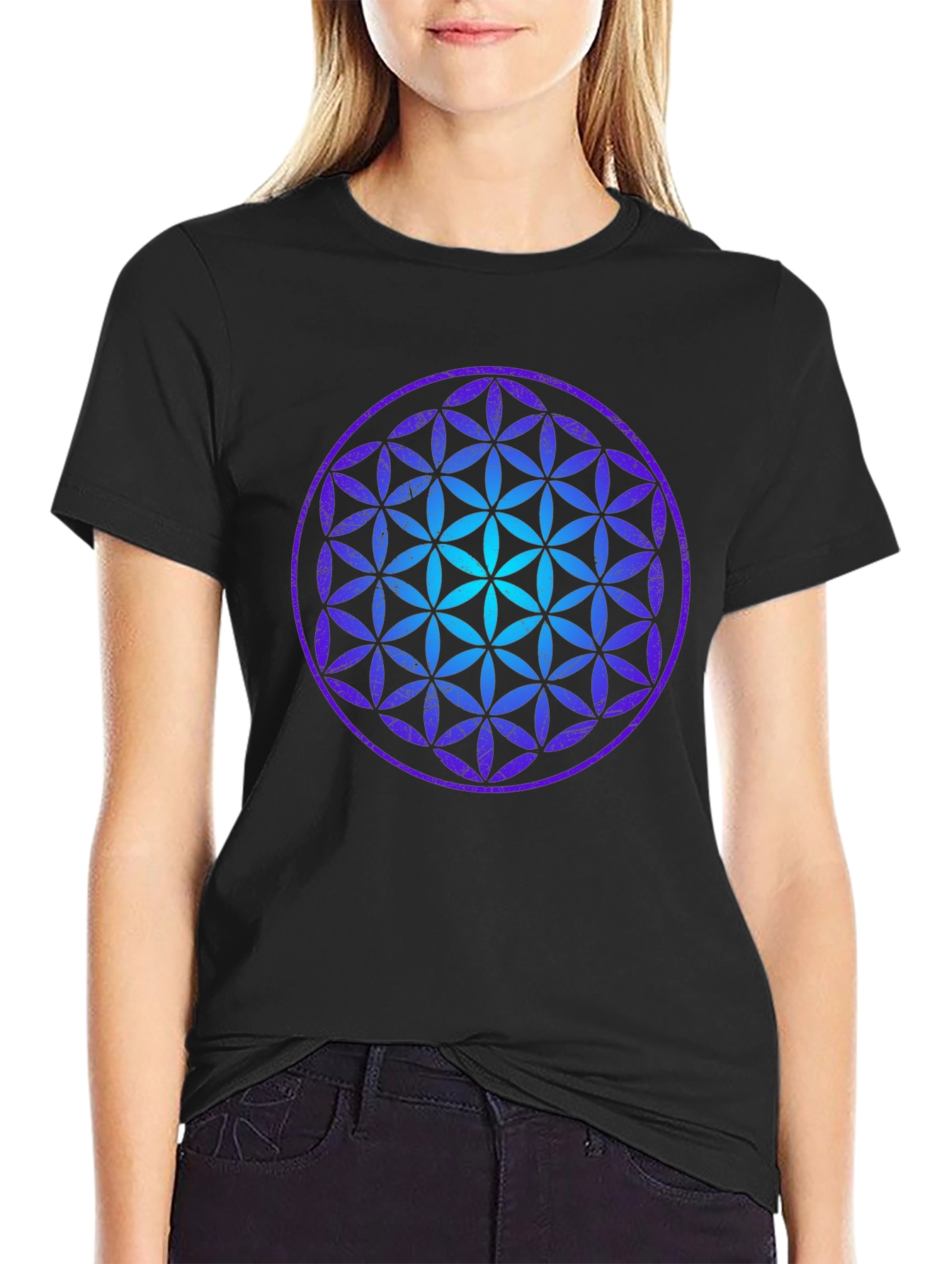 Flower of Life Graphic Tee - Black Cotton