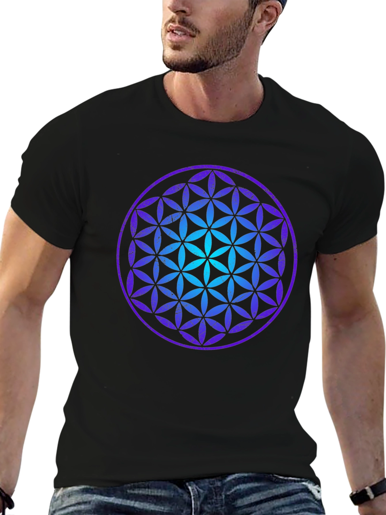 Flower of Life Graphic Tee - Black Cotton