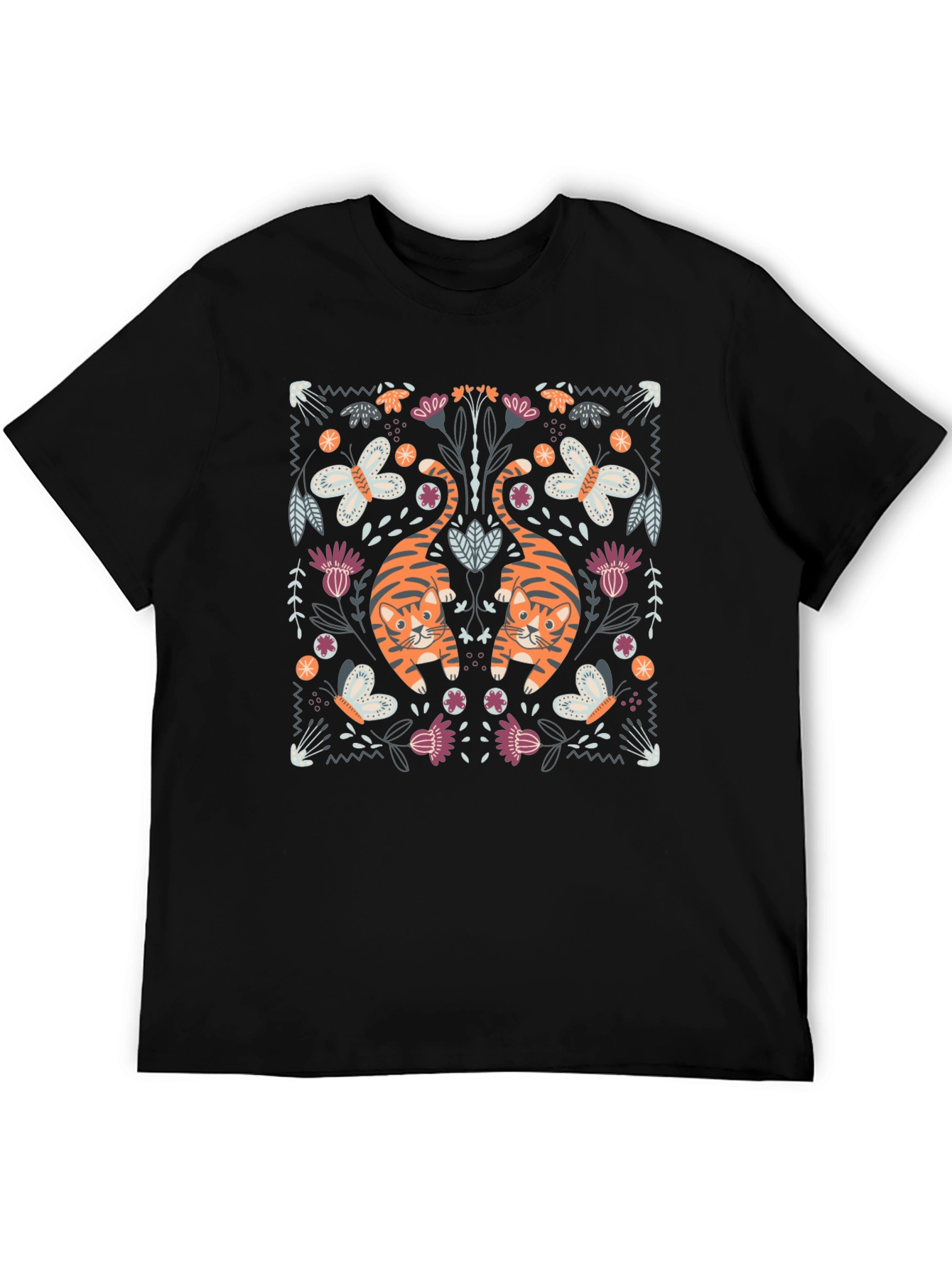 Tiger & Butterfly Graphic Tee - Black