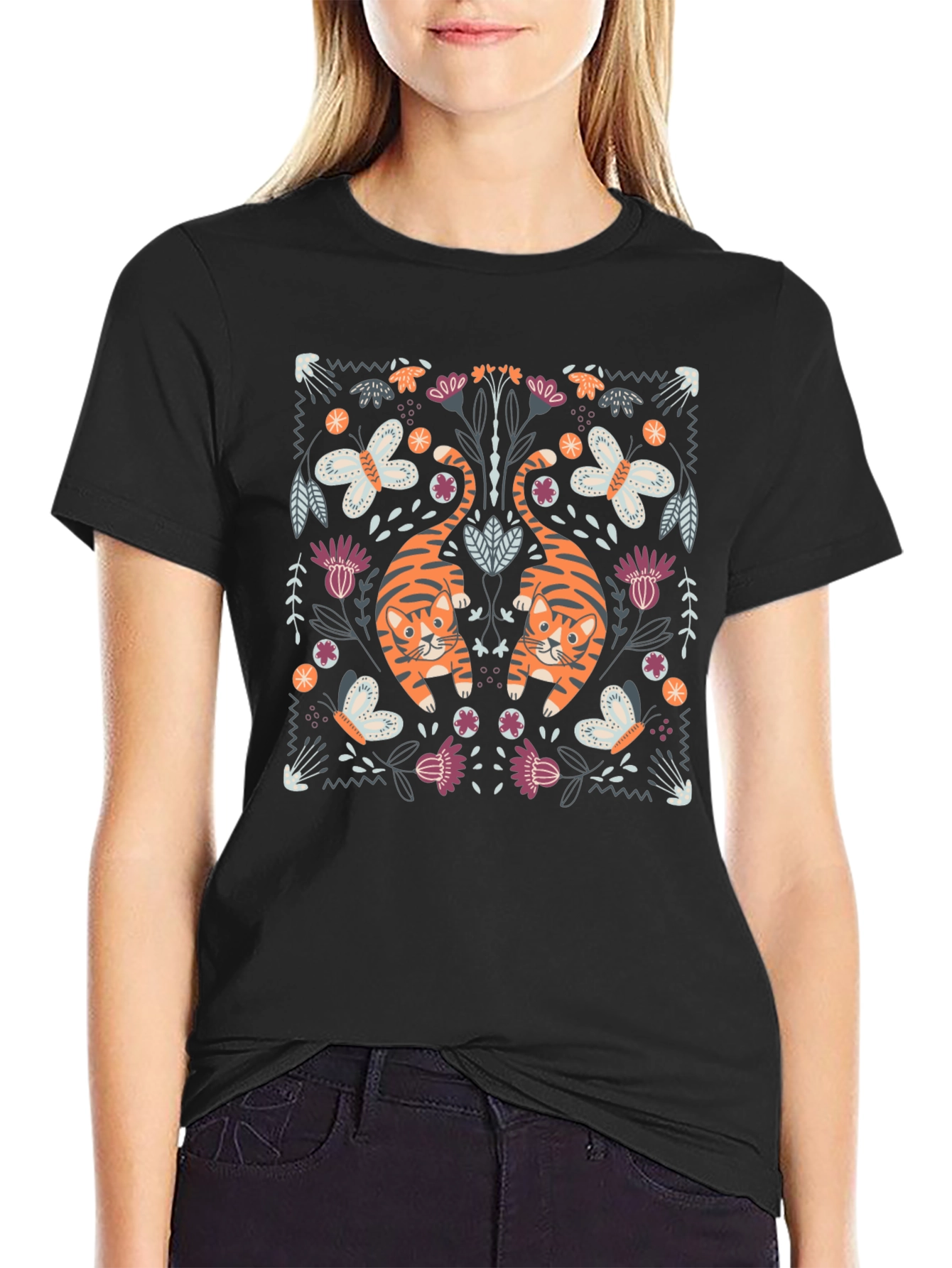 Tiger & Butterfly Graphic Tee - Black
