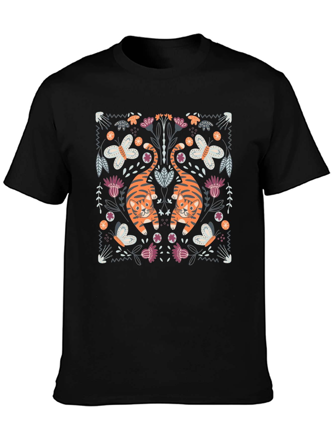 Tiger & Butterfly Graphic Tee - Black