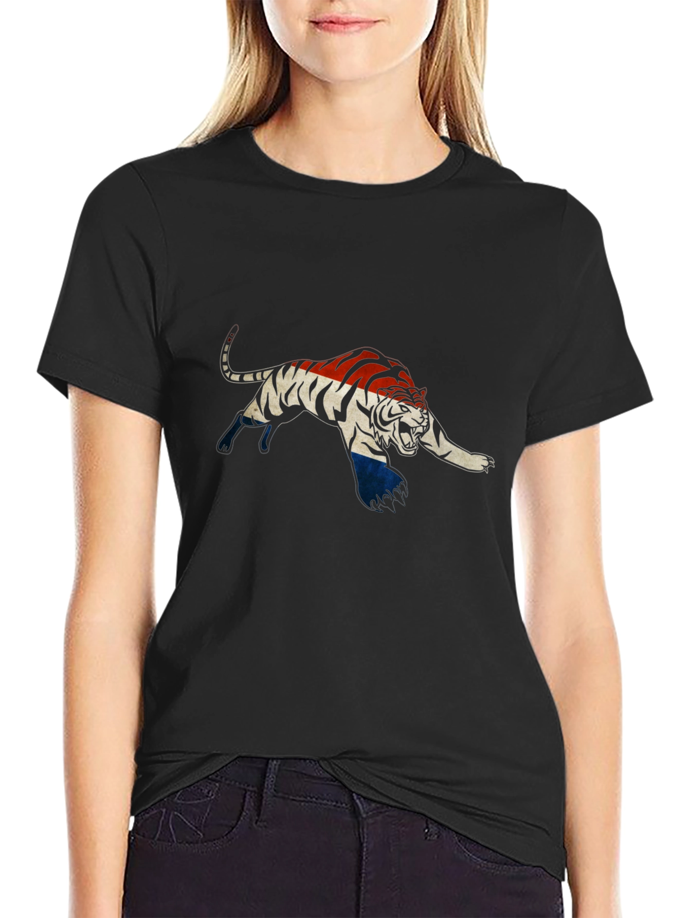 Striped Tiger Graphic Black T-Shirt