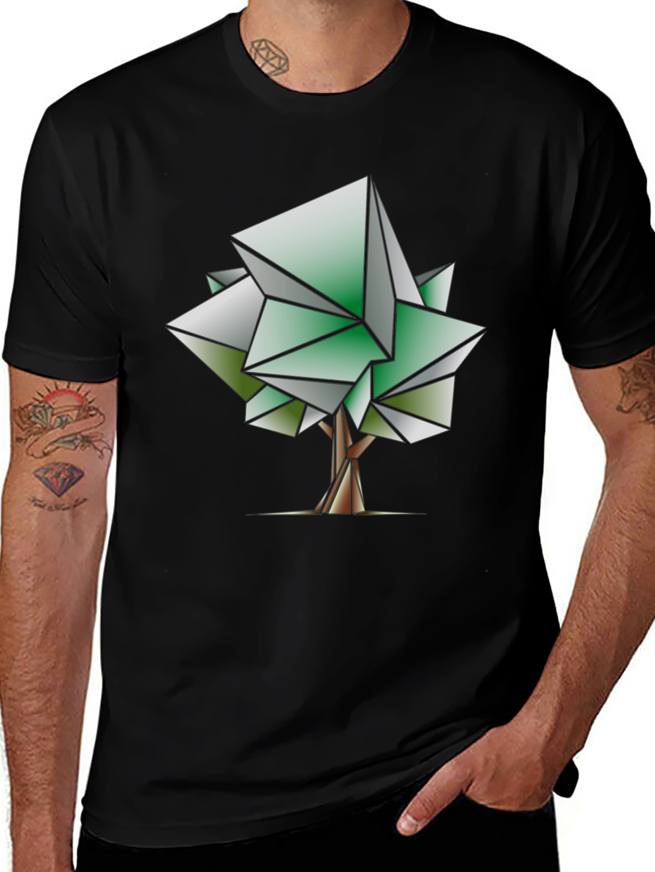 Geometric Tree Graphic Tee - Modern Art Shirt