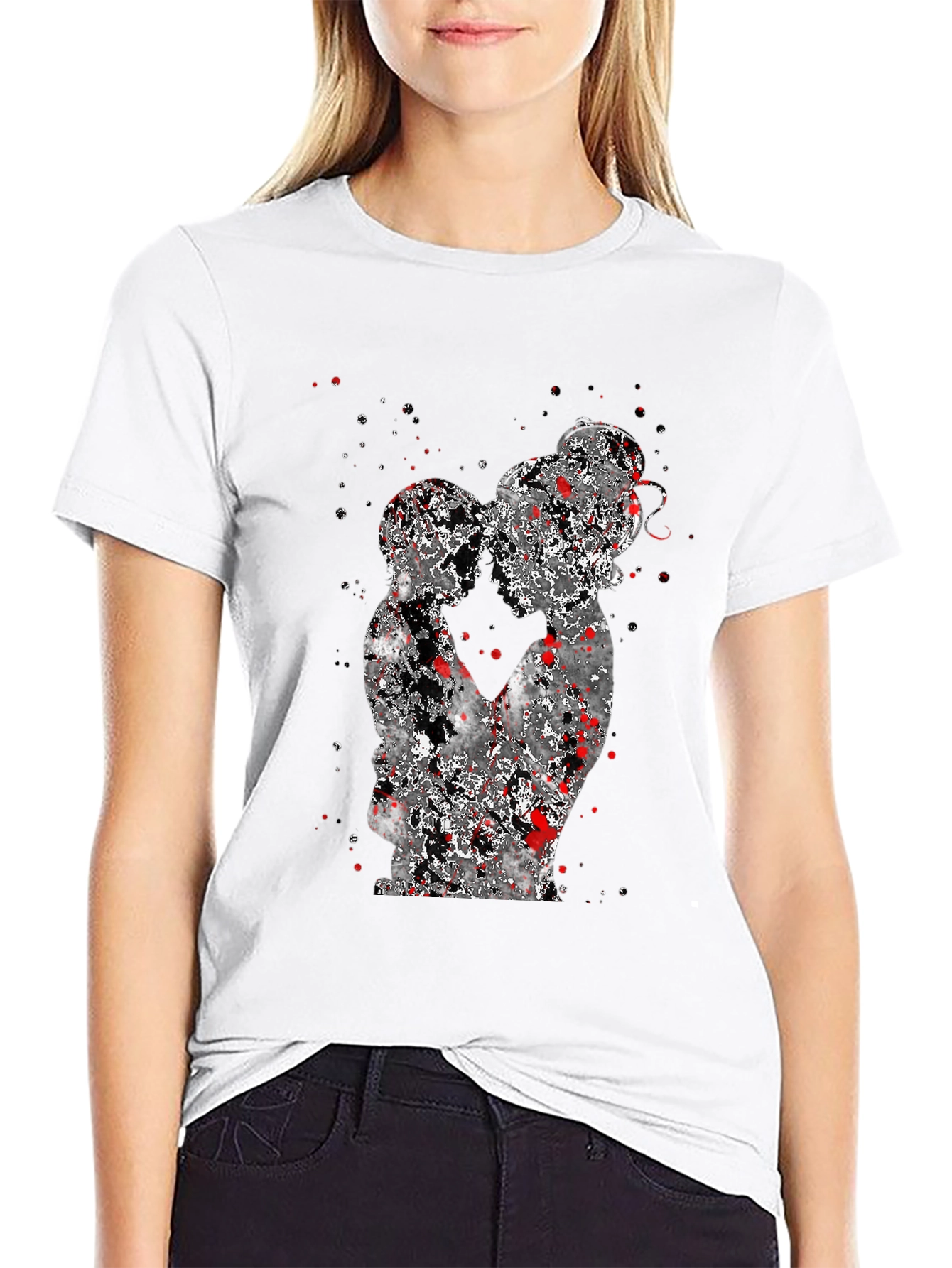 Abstract Couple Graphic Black T-Shirt