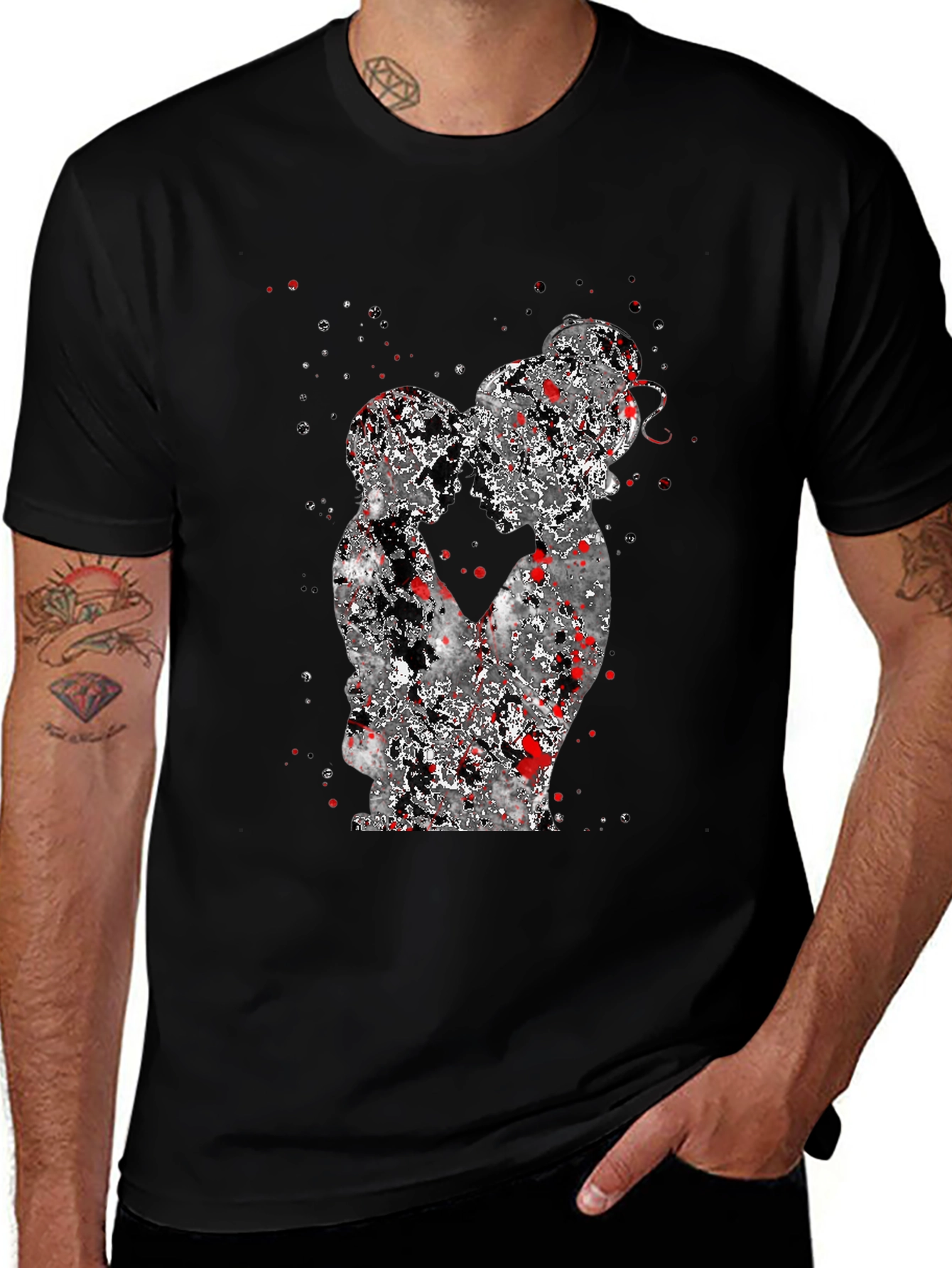 Abstract Couple Graphic Black T-Shirt