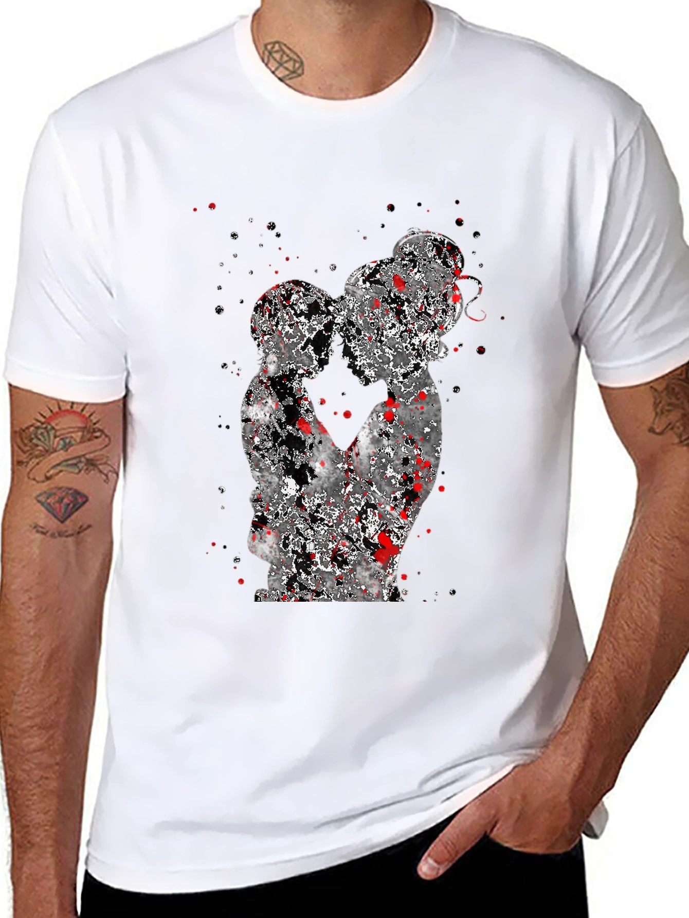 Abstract Couple Graphic Black T-Shirt