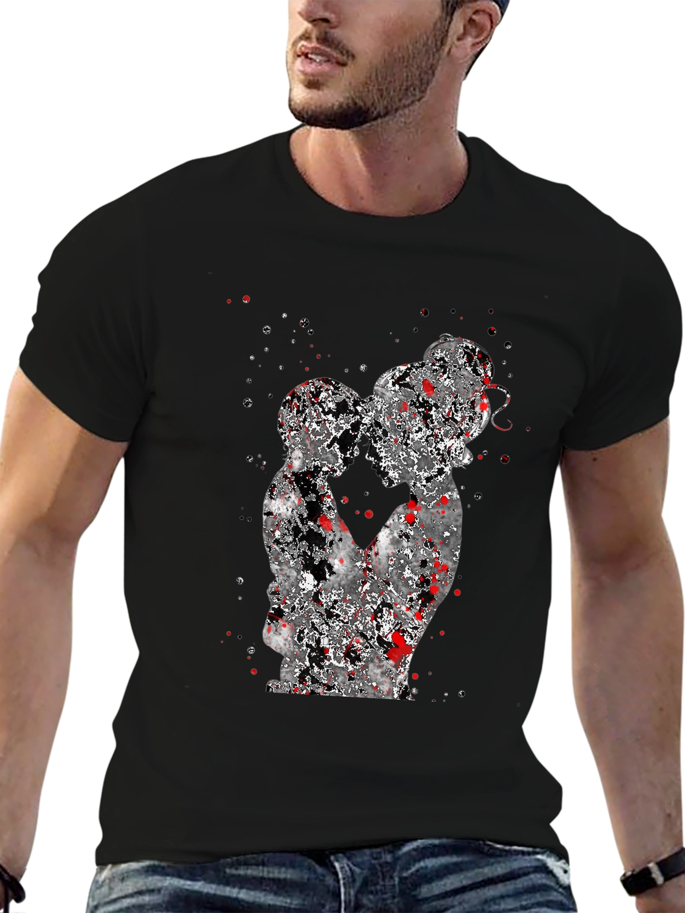 Abstract Couple Graphic Black T-Shirt