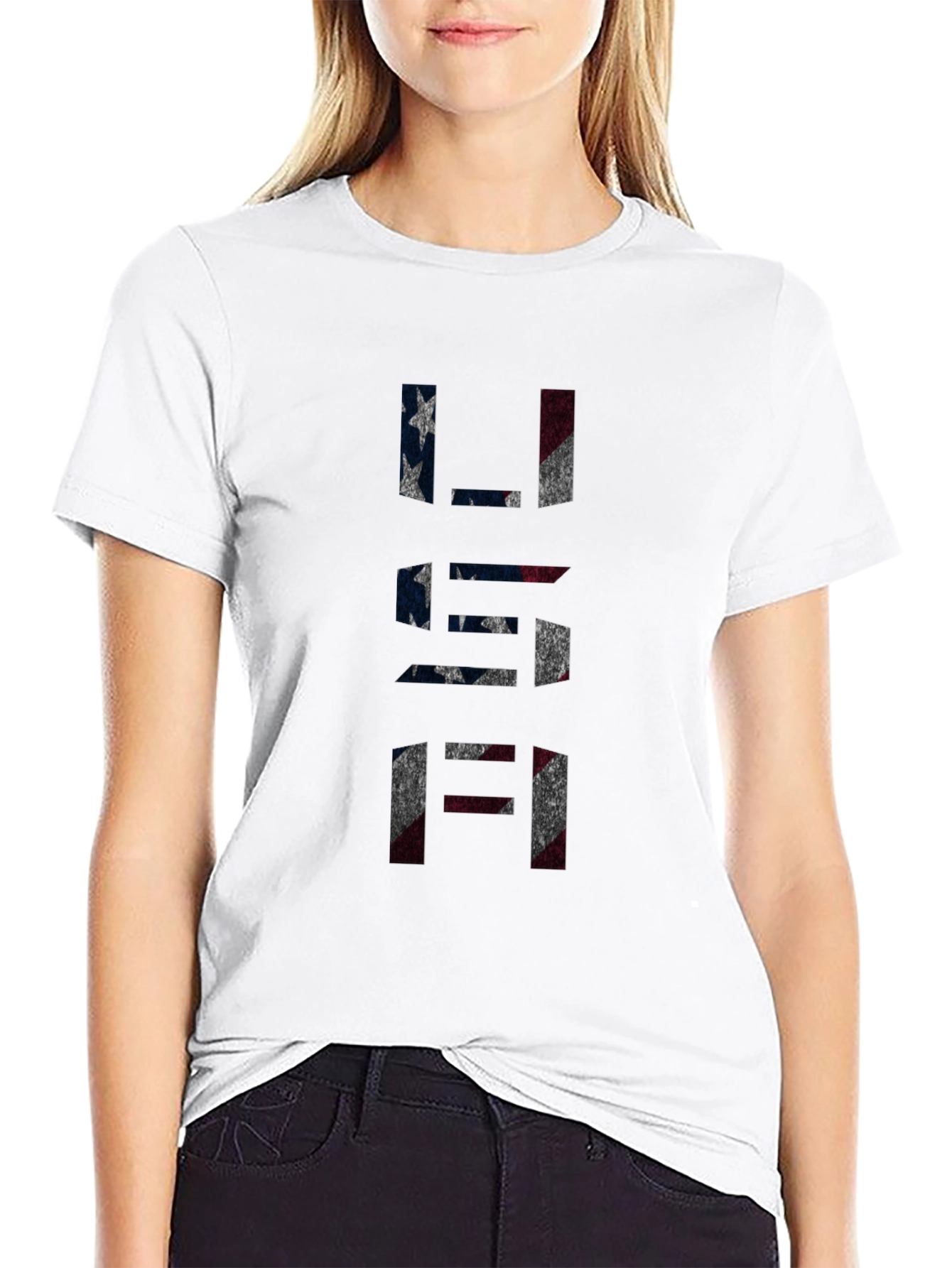 USA Flag Graphic Print Black T-Shirt