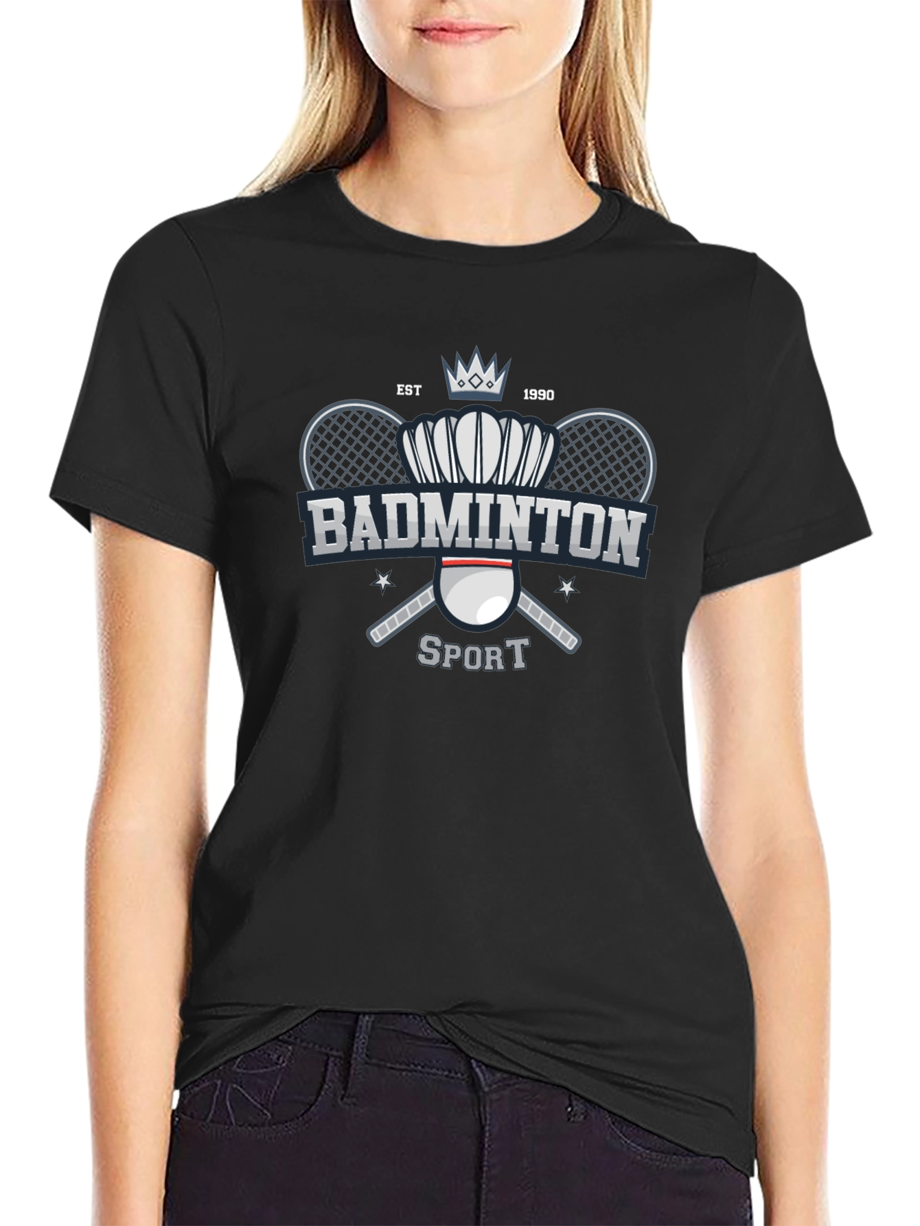 Badminton Sport T-Shirt Black Cotton Tee