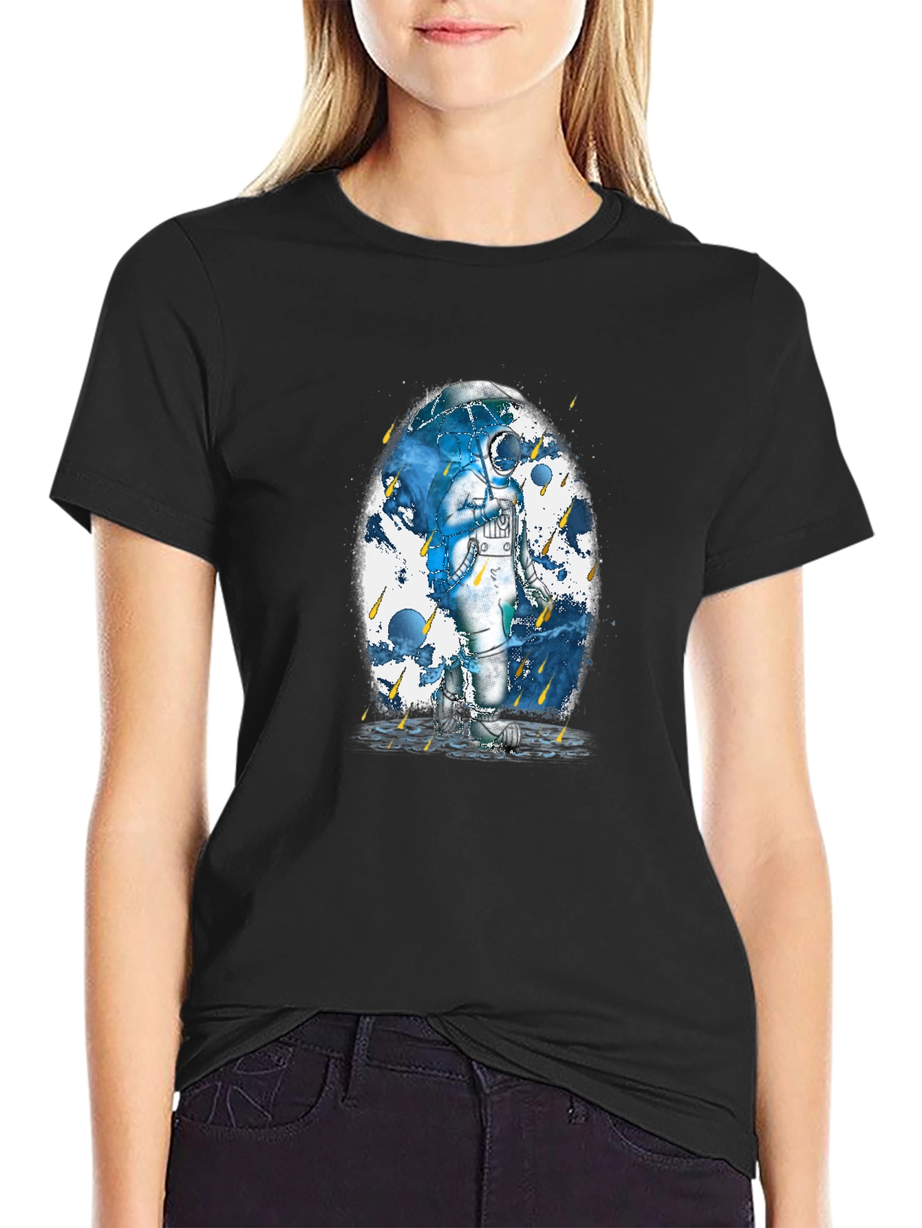 Astronaut Rain T-Shirt - Mens Black Graphic Tee