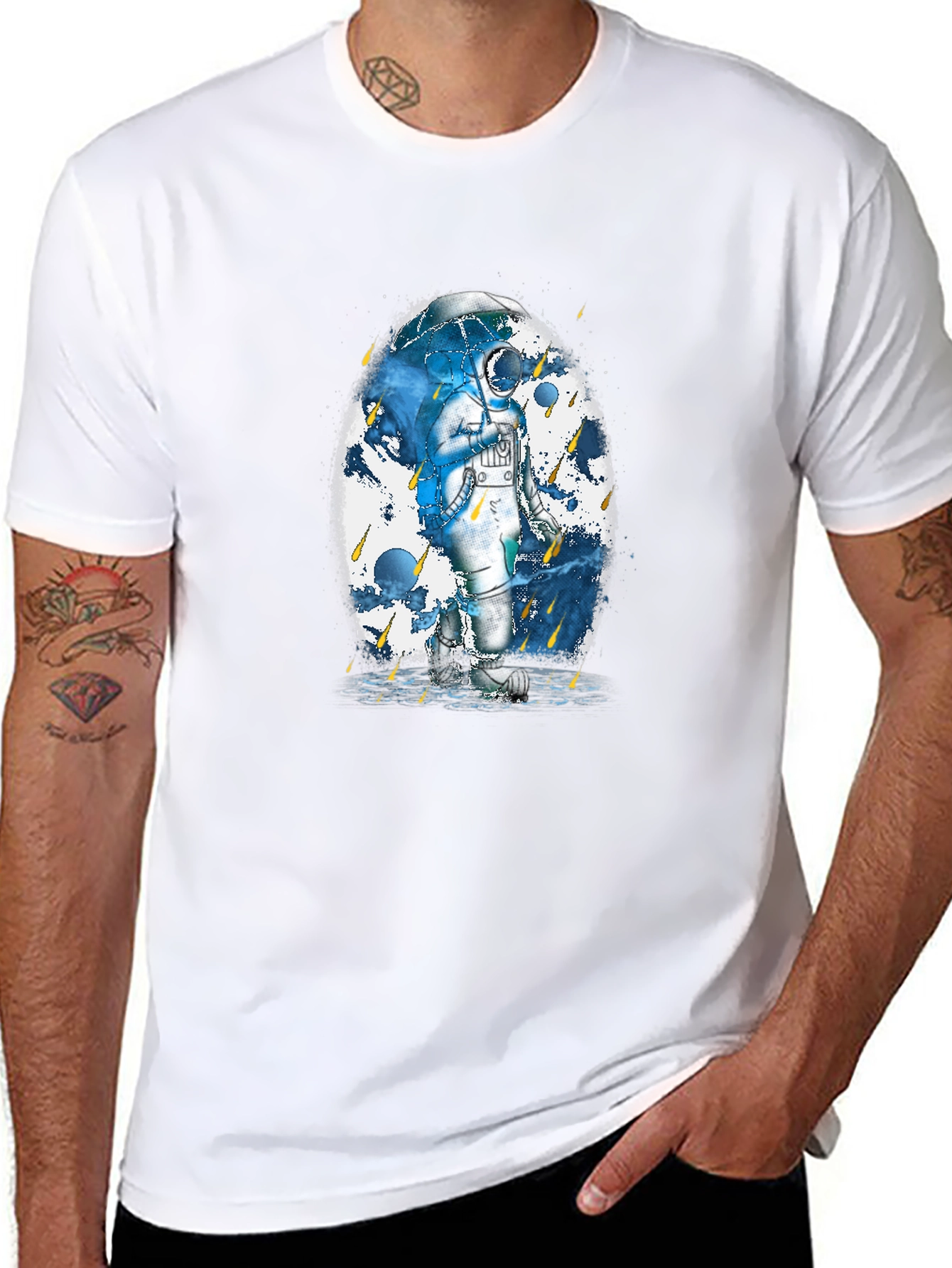 Astronaut Rain T-Shirt - Mens Black Graphic Tee