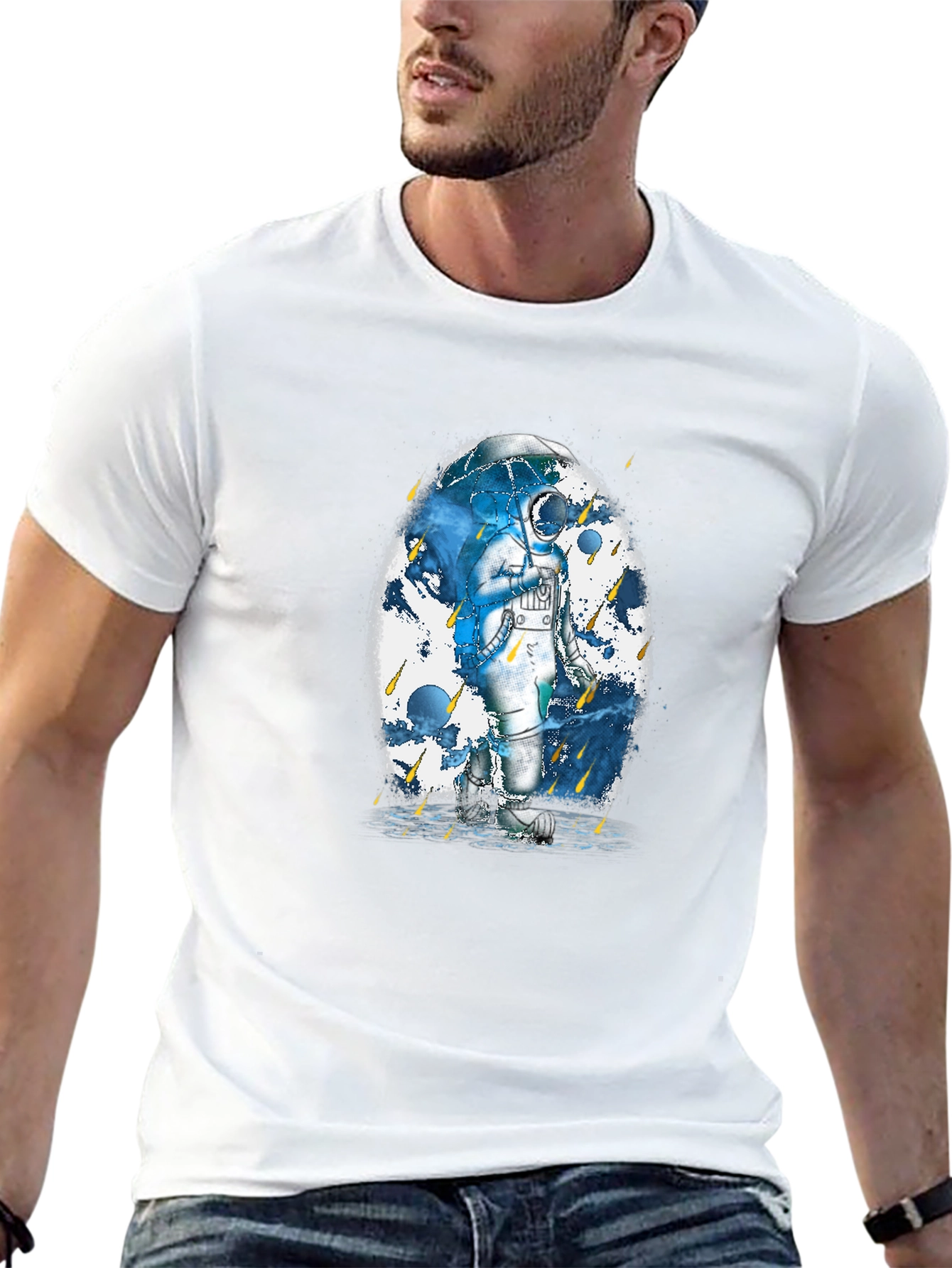 Astronaut Rain T-Shirt - Mens Black Graphic Tee