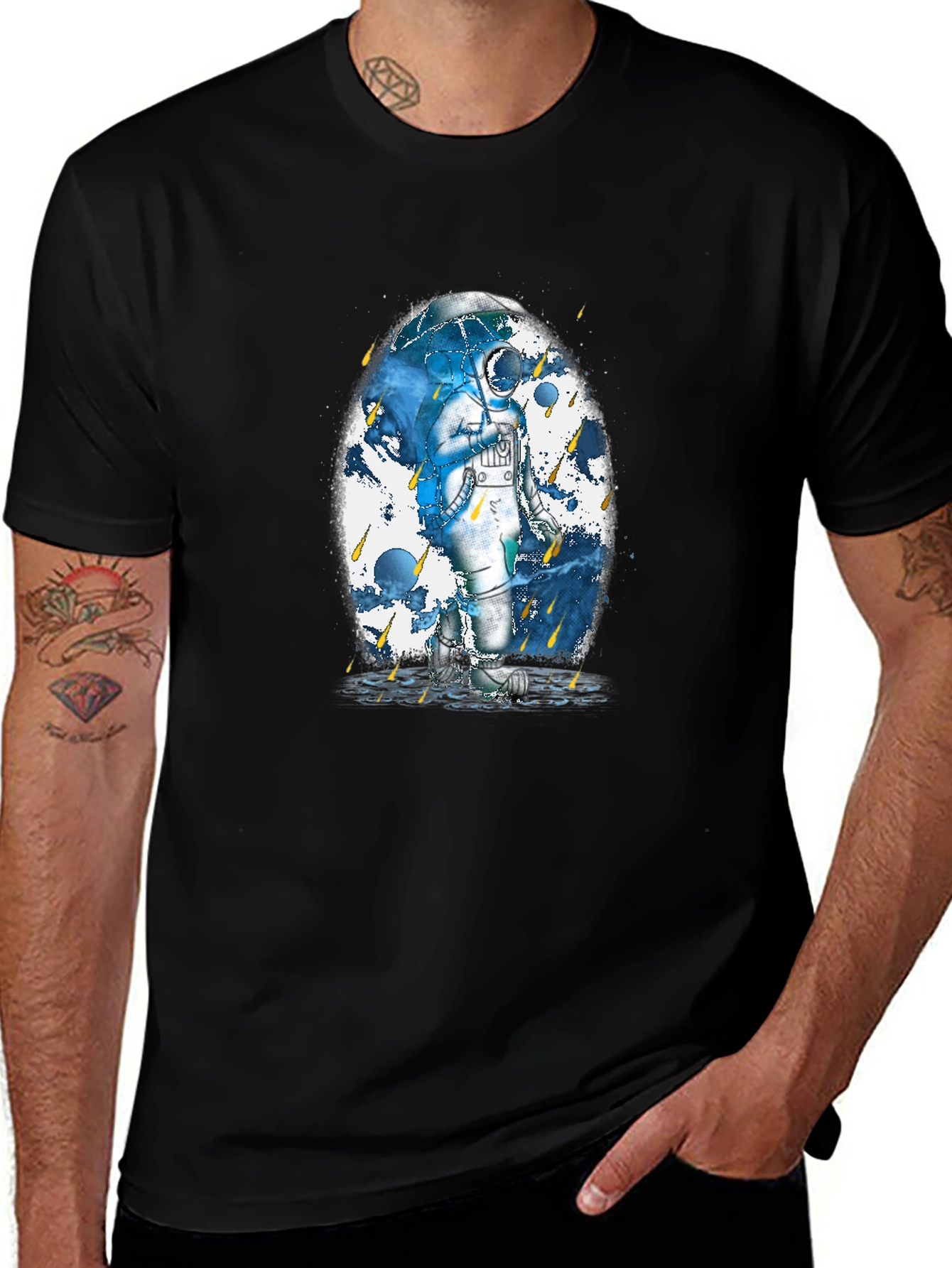 Astronaut Rain T-Shirt - Mens Black Graphic Tee