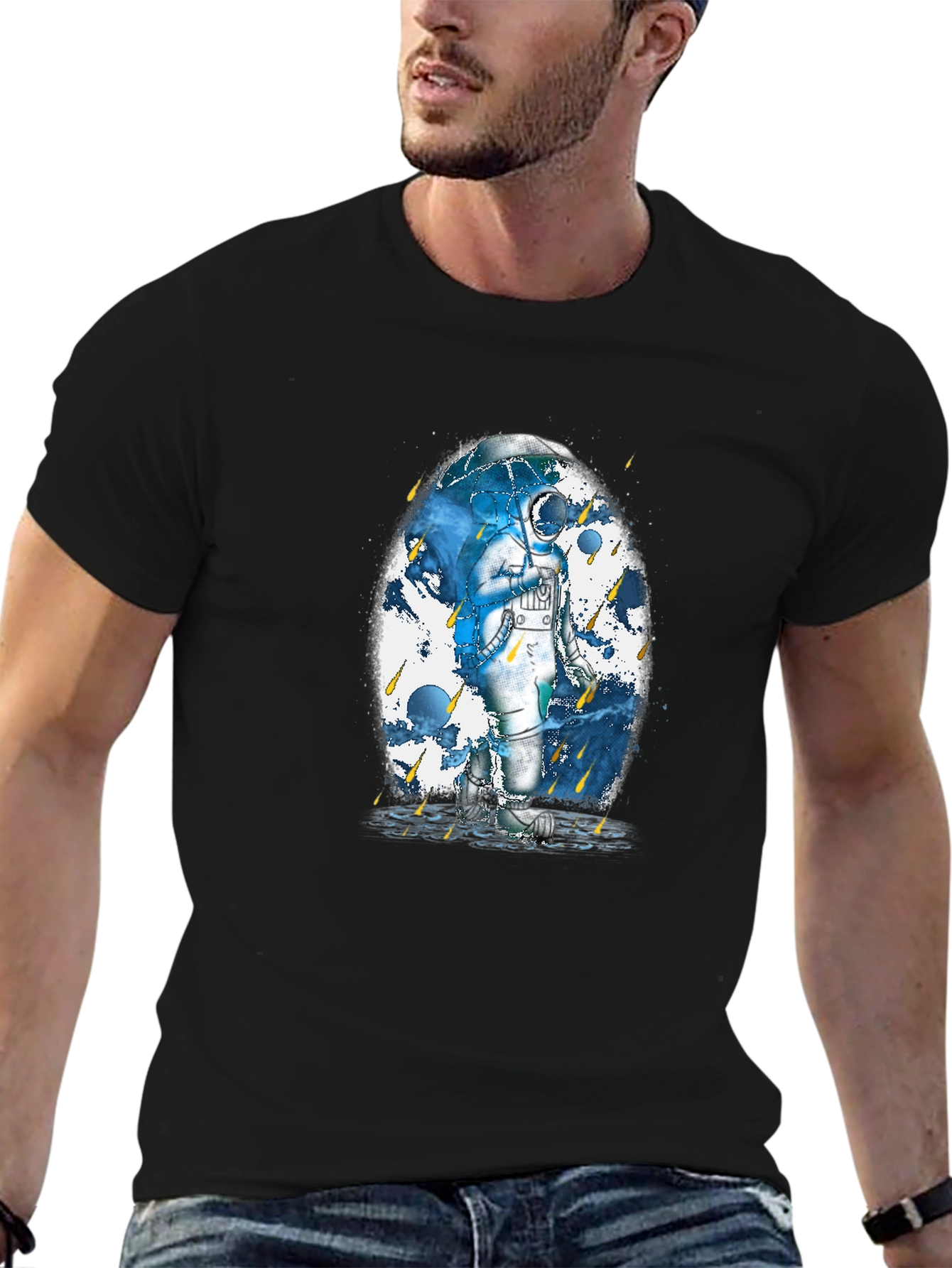 Astronaut Rain T-Shirt - Mens Black Graphic Tee