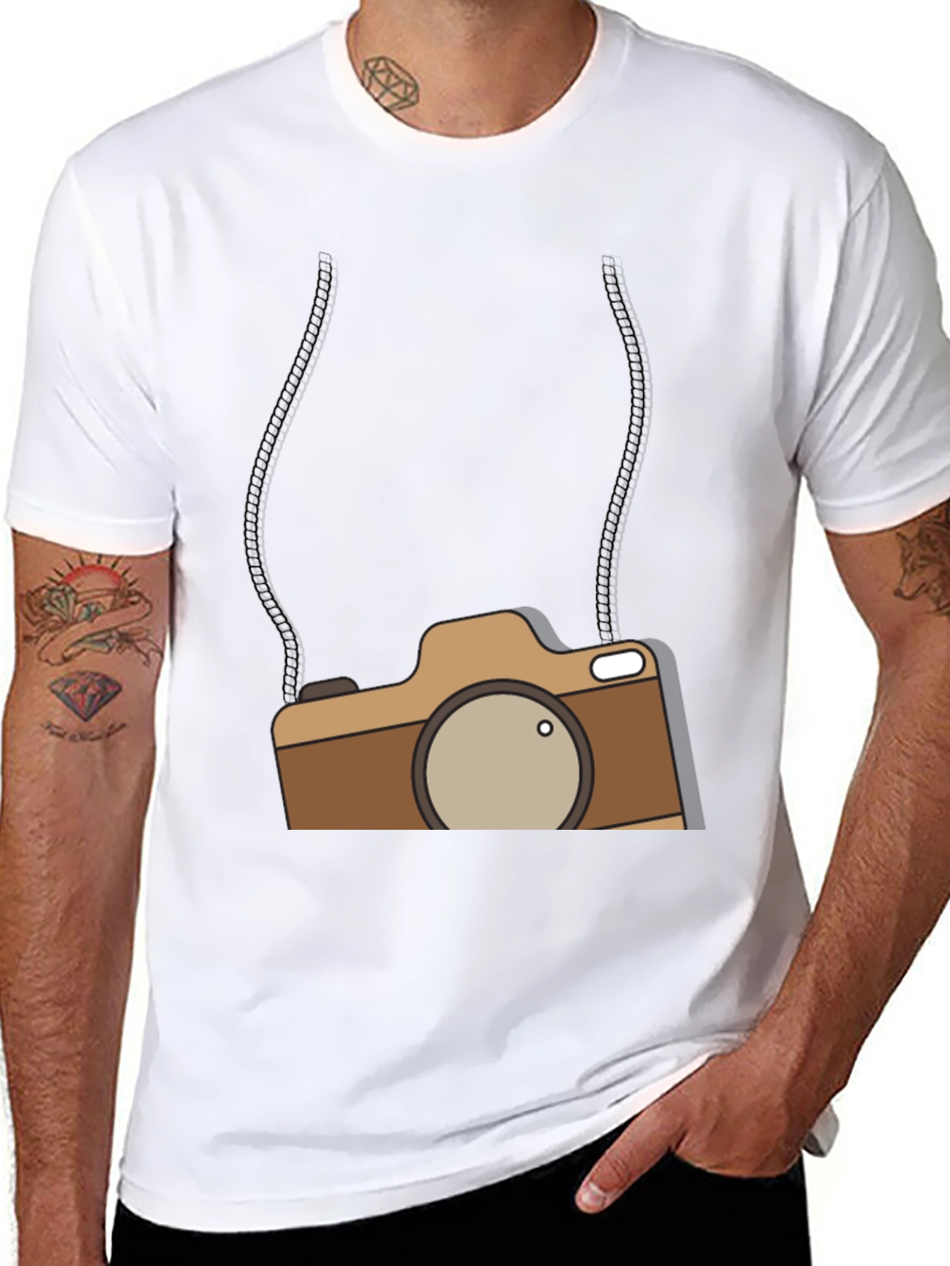 Cartoon Camera Graphic Tee - Casual Style