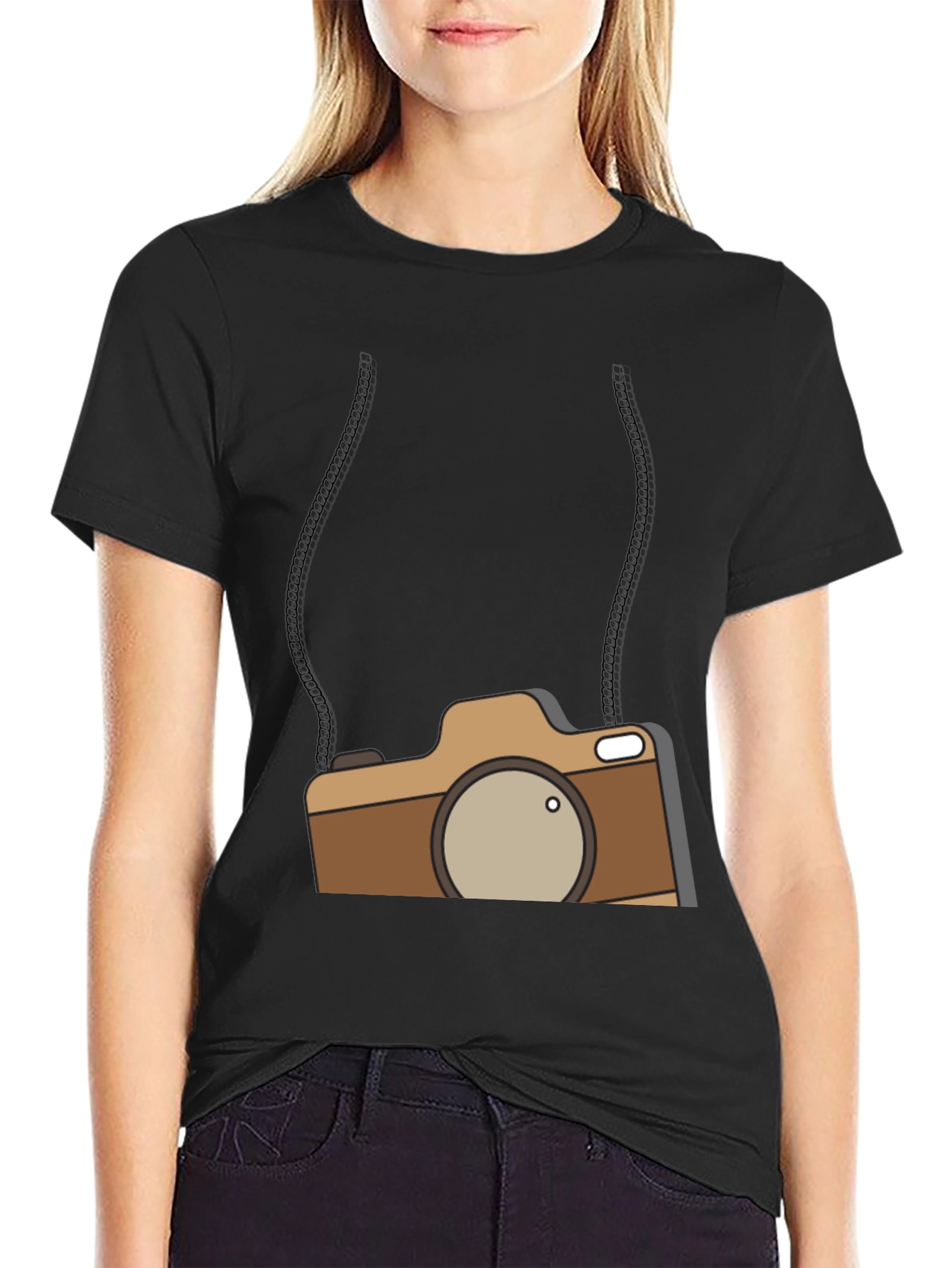 Cartoon Camera Graphic Tee - Casual Style