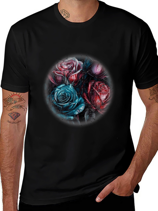 Floral Rose Graphic T-Shirt - Stylish Black Tee