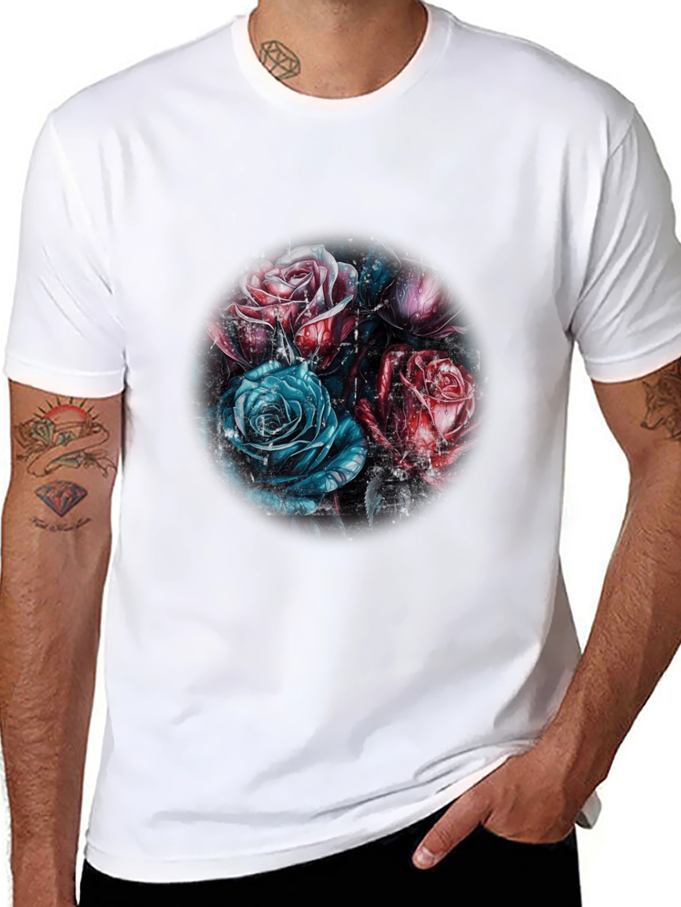 Floral Rose Graphic T-Shirt - Stylish Black Tee