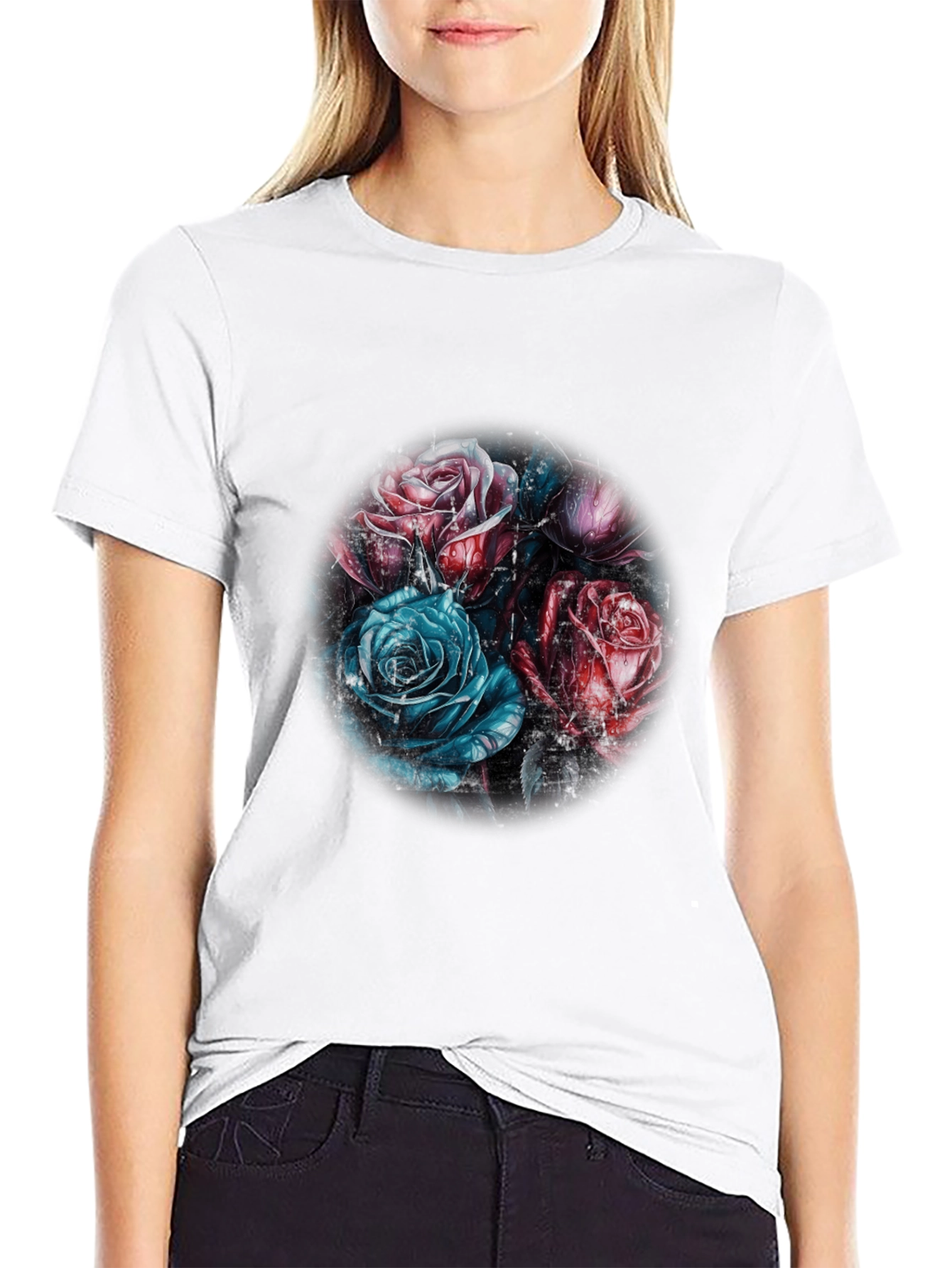 Floral Rose Graphic T-Shirt - Stylish Black Tee