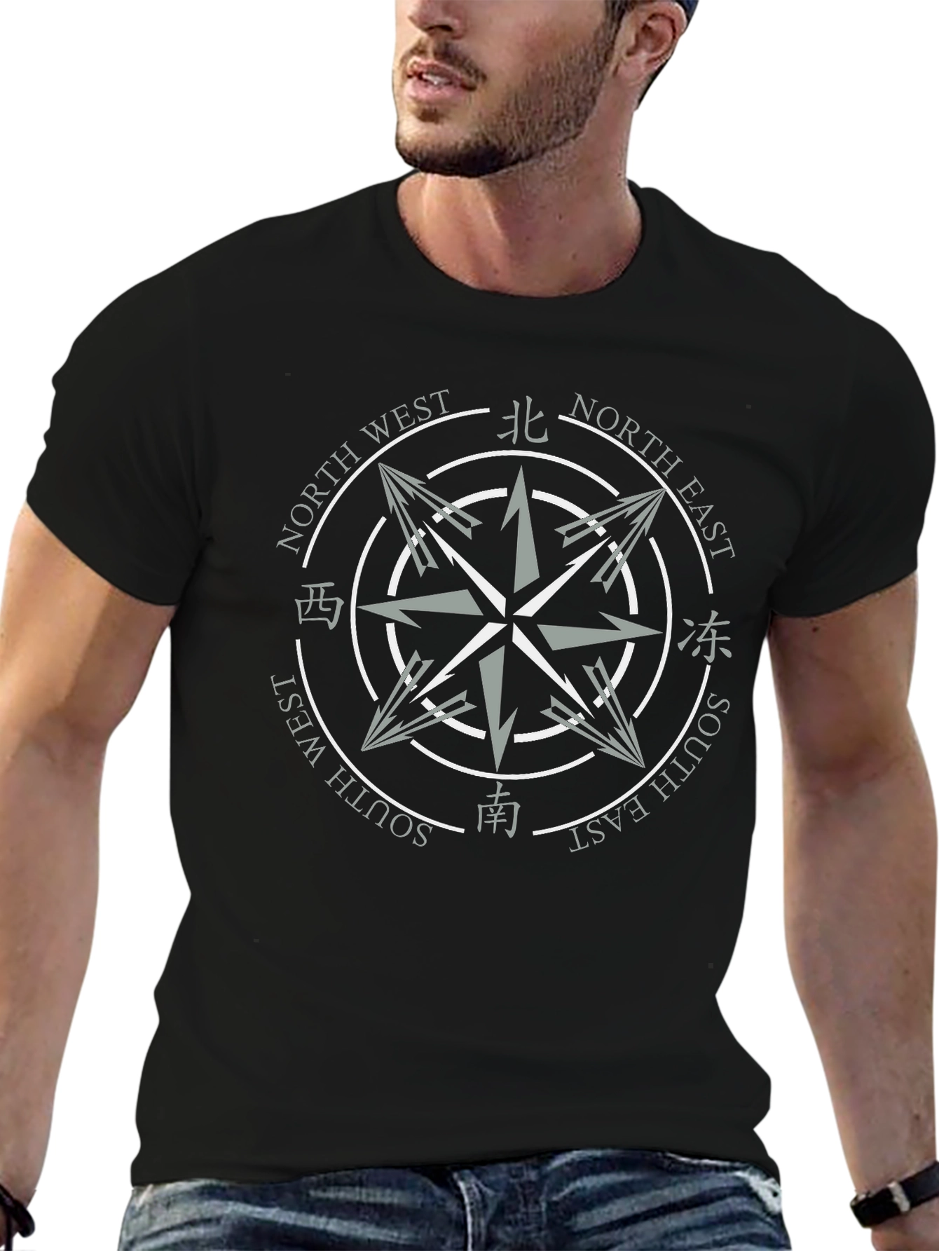 Compass Graphic Print Mens Black T-Shirt