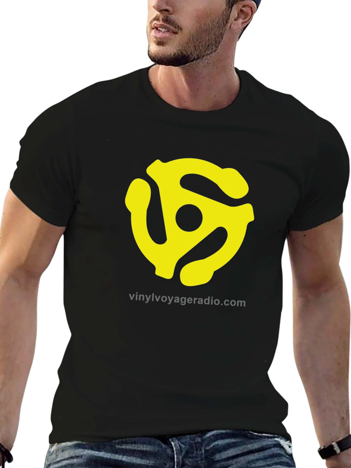 Vinyl Voyager Radio T-Shirt - Black with Yellow Logo