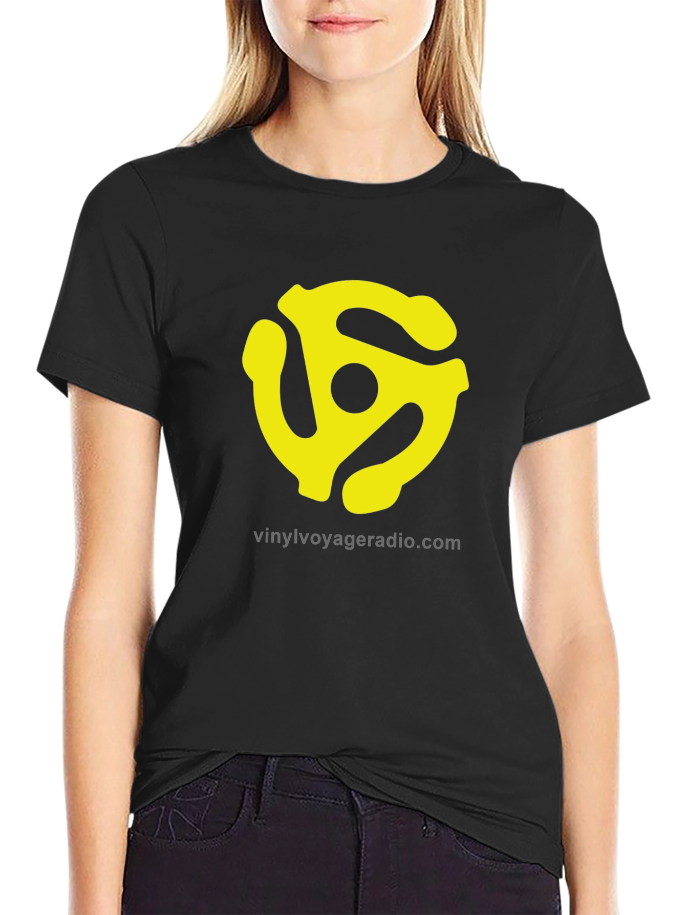 Vinyl Voyager Radio T-Shirt - Black with Yellow Logo
