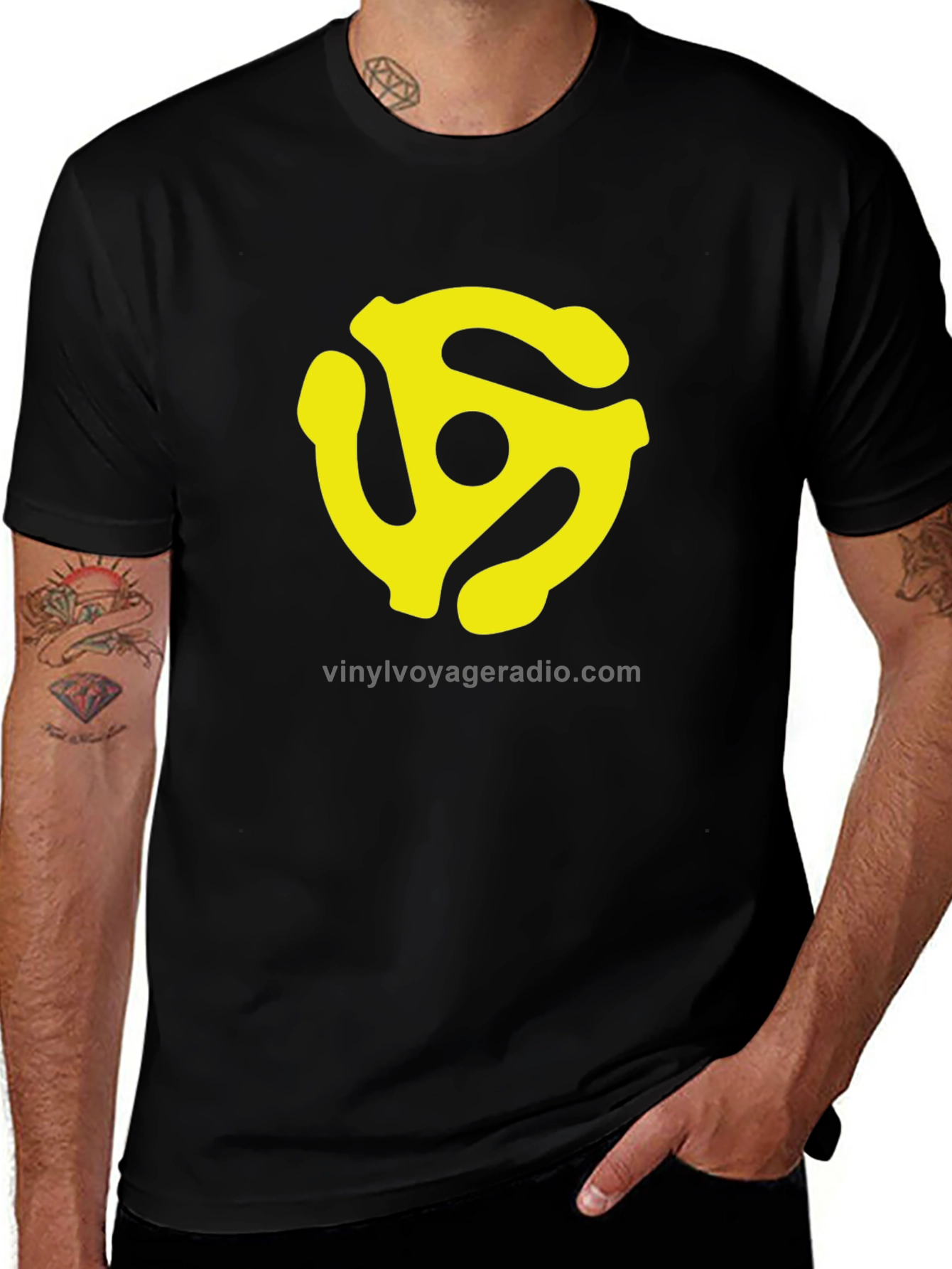 Vinyl Voyager Radio T-Shirt - Black with Yellow Logo