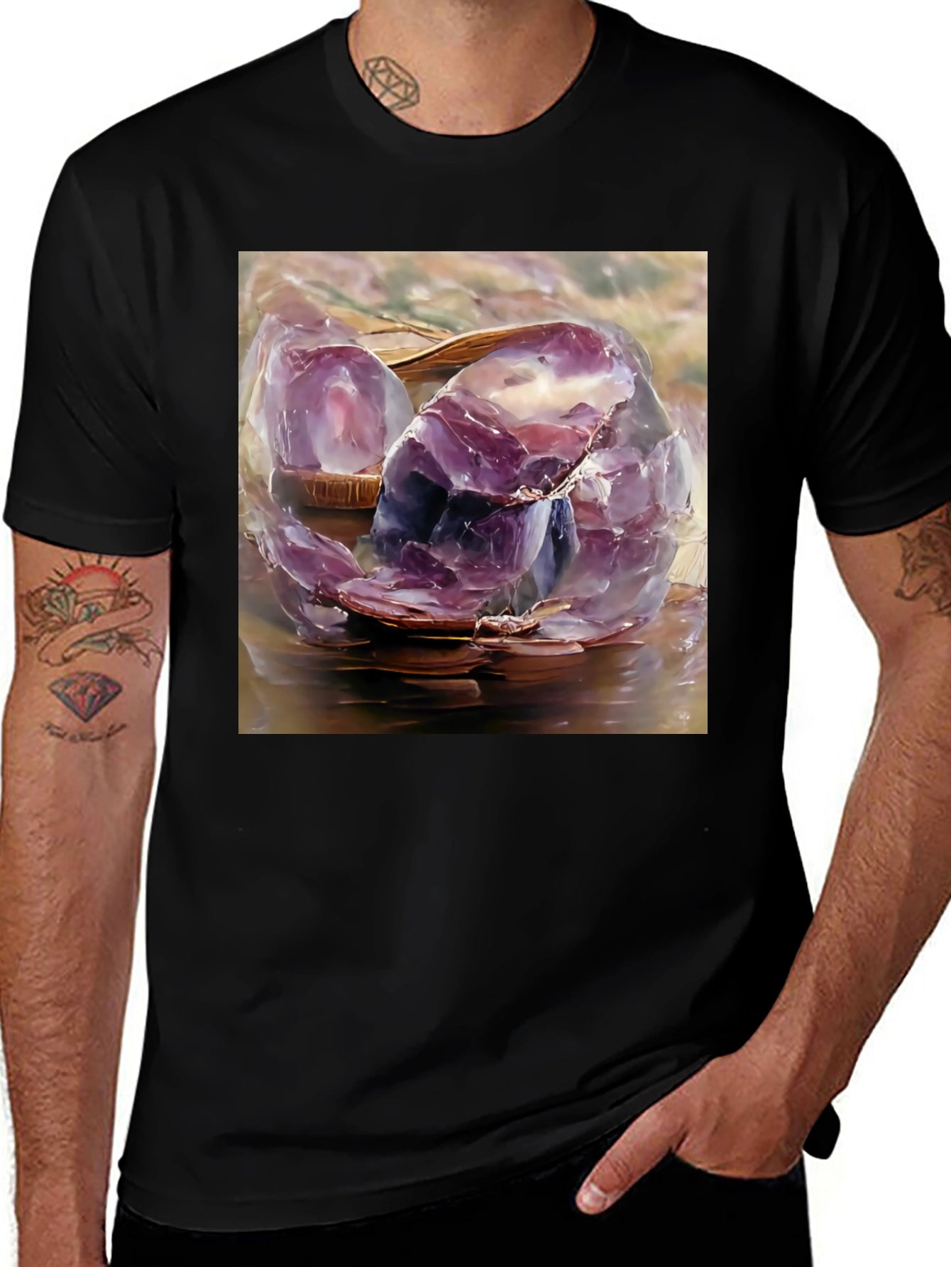 Amethyst Crystal T-Shirt - Artistic Gemstone Design