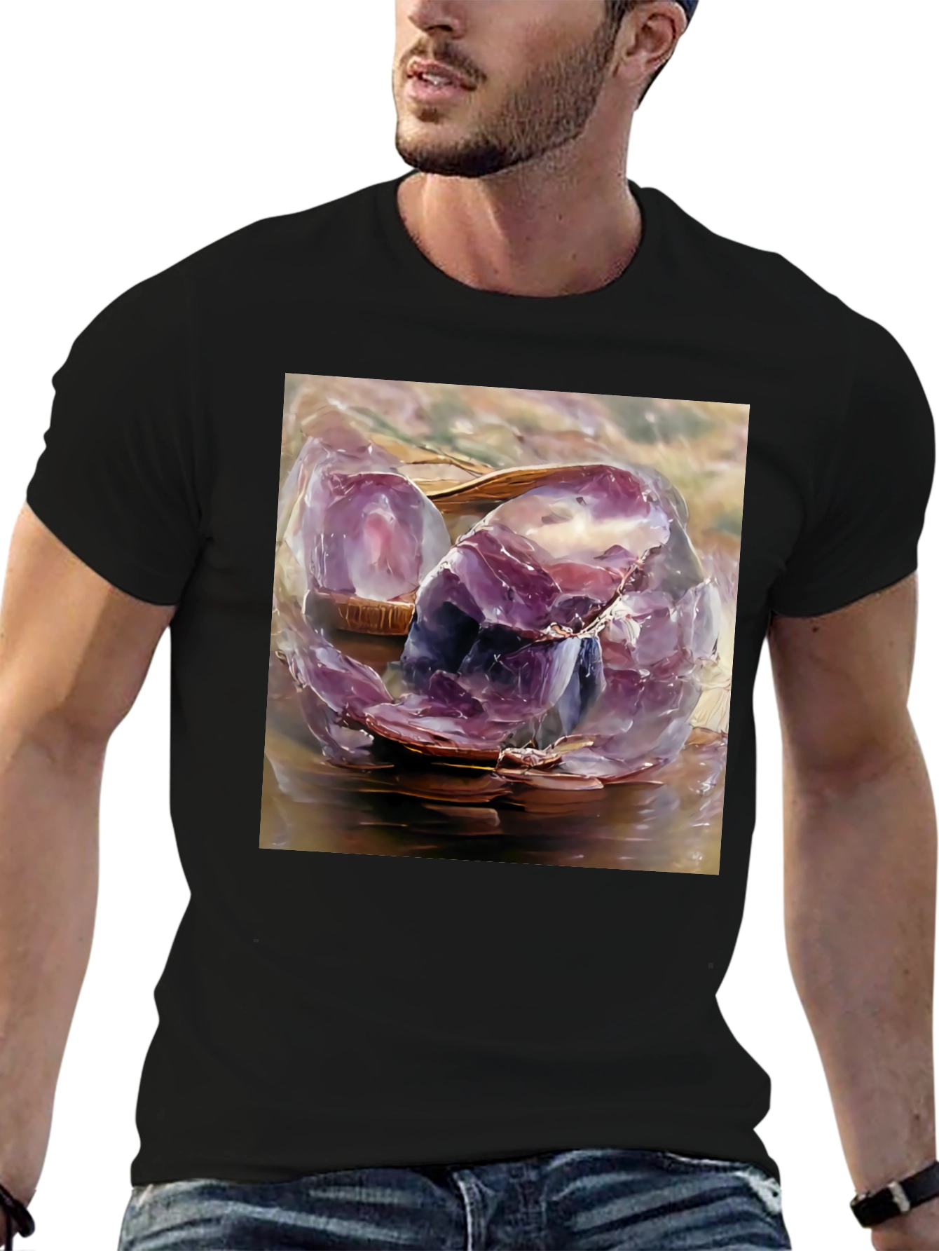 Amethyst Crystal T-Shirt - Artistic Gemstone Design