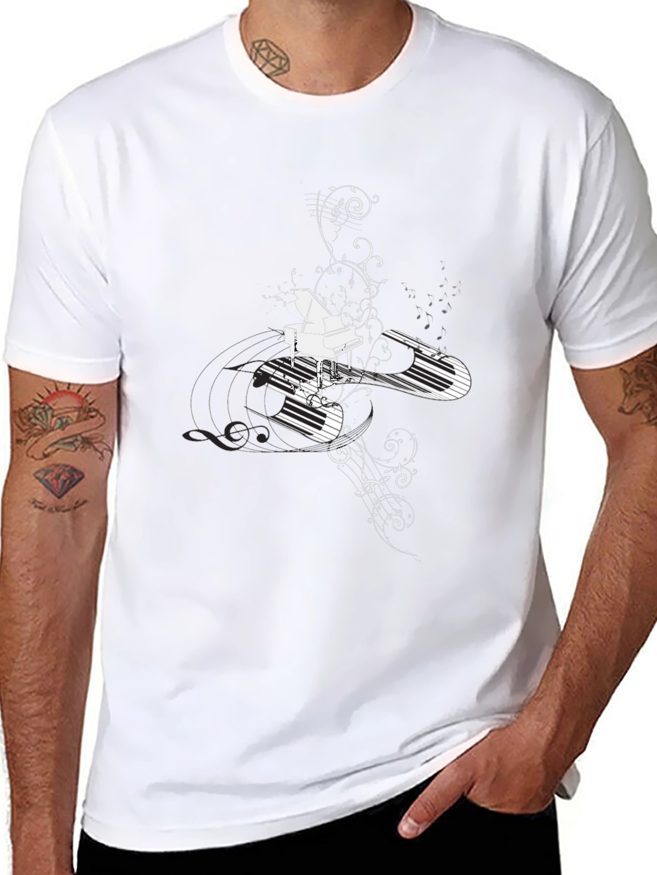 Piano Keys Graphic Tee - Black Cotton Blend
