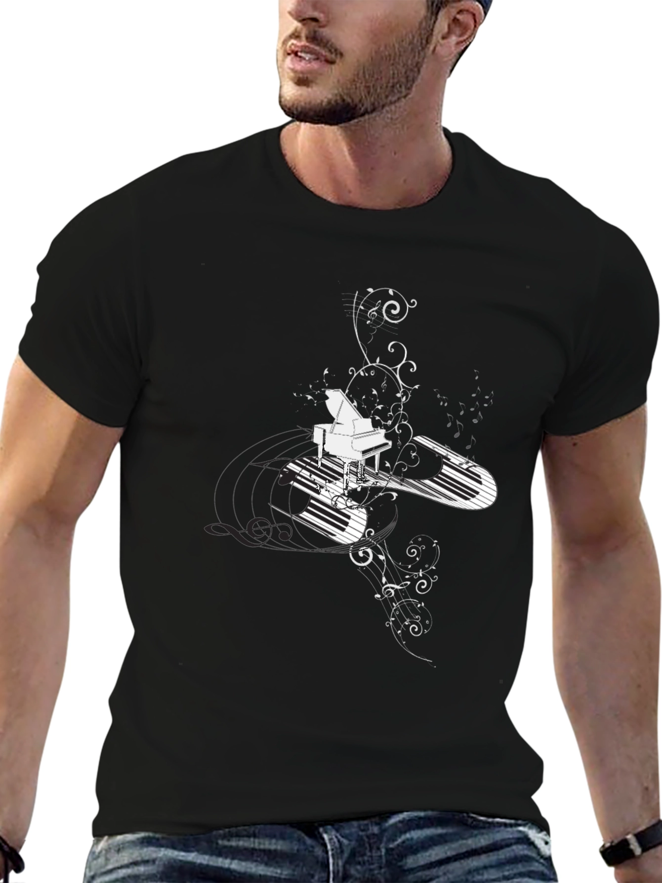Piano Keys Graphic Tee - Black Cotton Blend