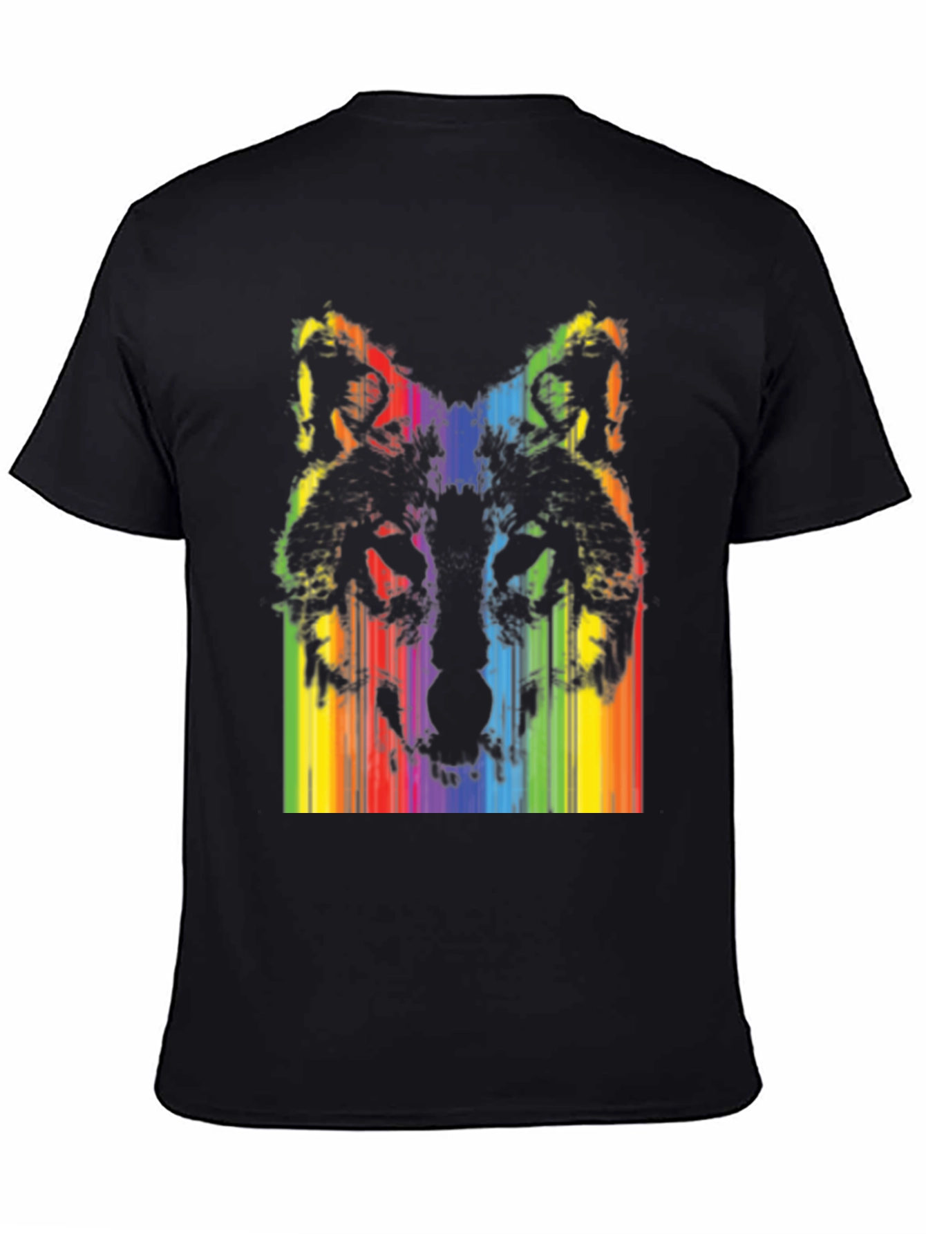 Rainbow Wolf Graphic Black T-Shirt