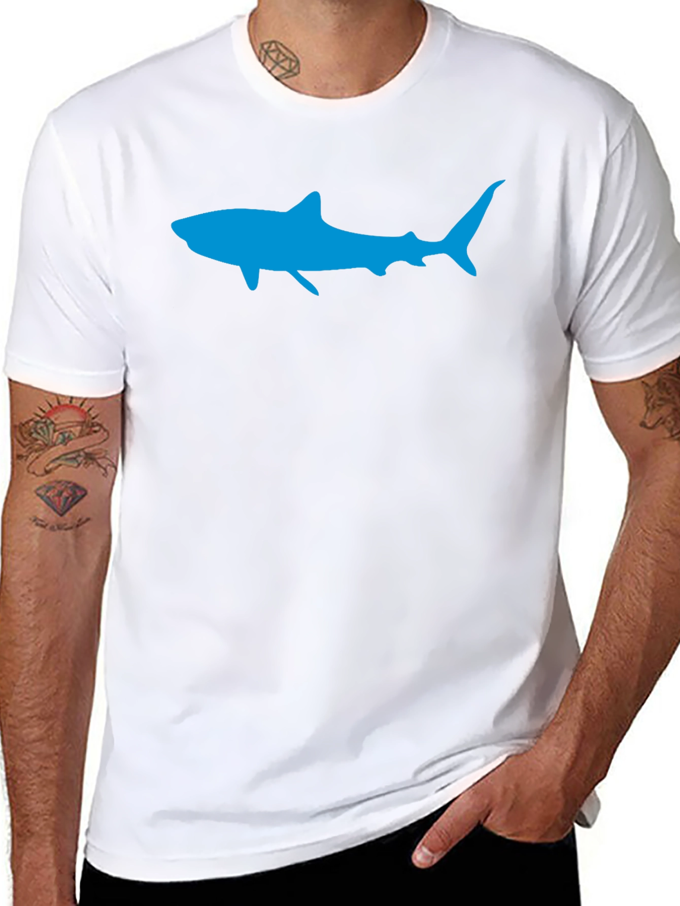 Mens Black T-Shirt with Blue Shark Graphic