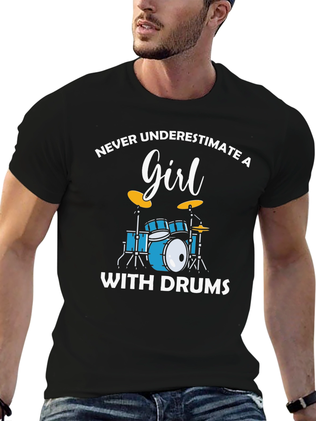 Never Underestimate a Girl with Drums Black T-Shirt
