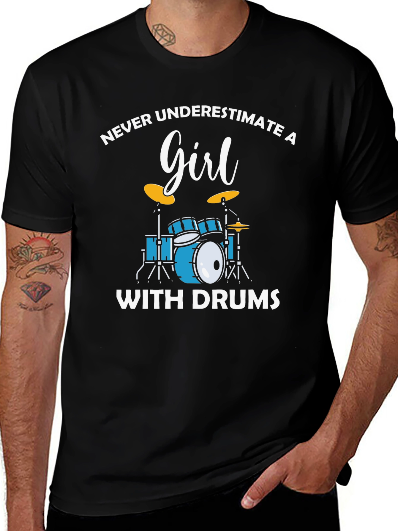 Never Underestimate a Girl with Drums Black T-Shirt