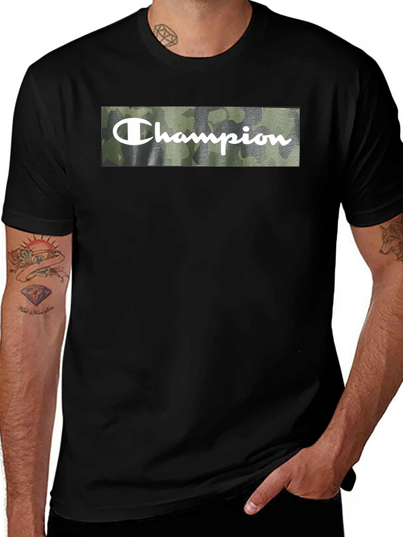 Champion Camo Logo Black T-Shirt